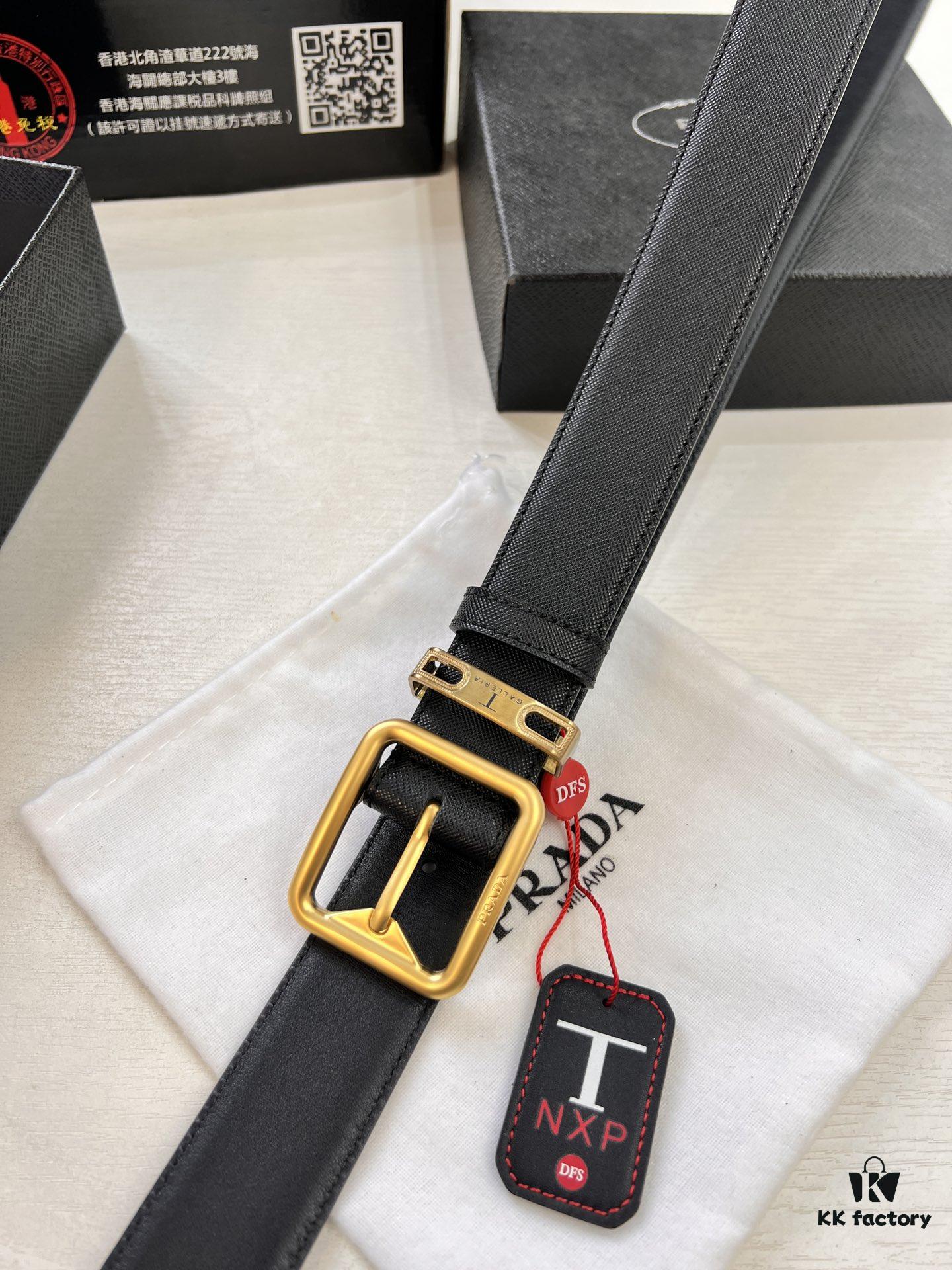693200cc3a89a121ed550211 Prada Men's Leather Belt, Genuine Imported Cowhide with Cross-Texture, 3.5 cm Width, Double Color, ZP Molded Buckle Hardware