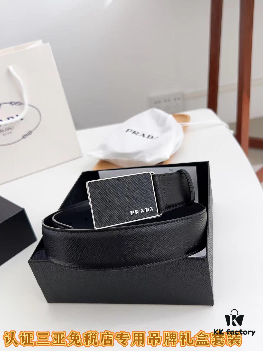 693200e13a89a121ed55026f Q170 Sanya Tax-Free Genuine Latest Packaging Gift Box: Prada Original Quality Belt, 3.5cm Width