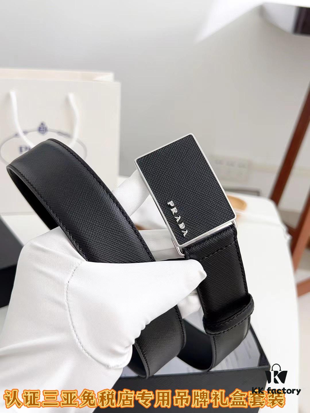 693200e13a89a121ed550270 Q170 Sanya Tax-Free Genuine Latest Packaging Gift Box: Prada Original Quality Belt, 3.5cm Width