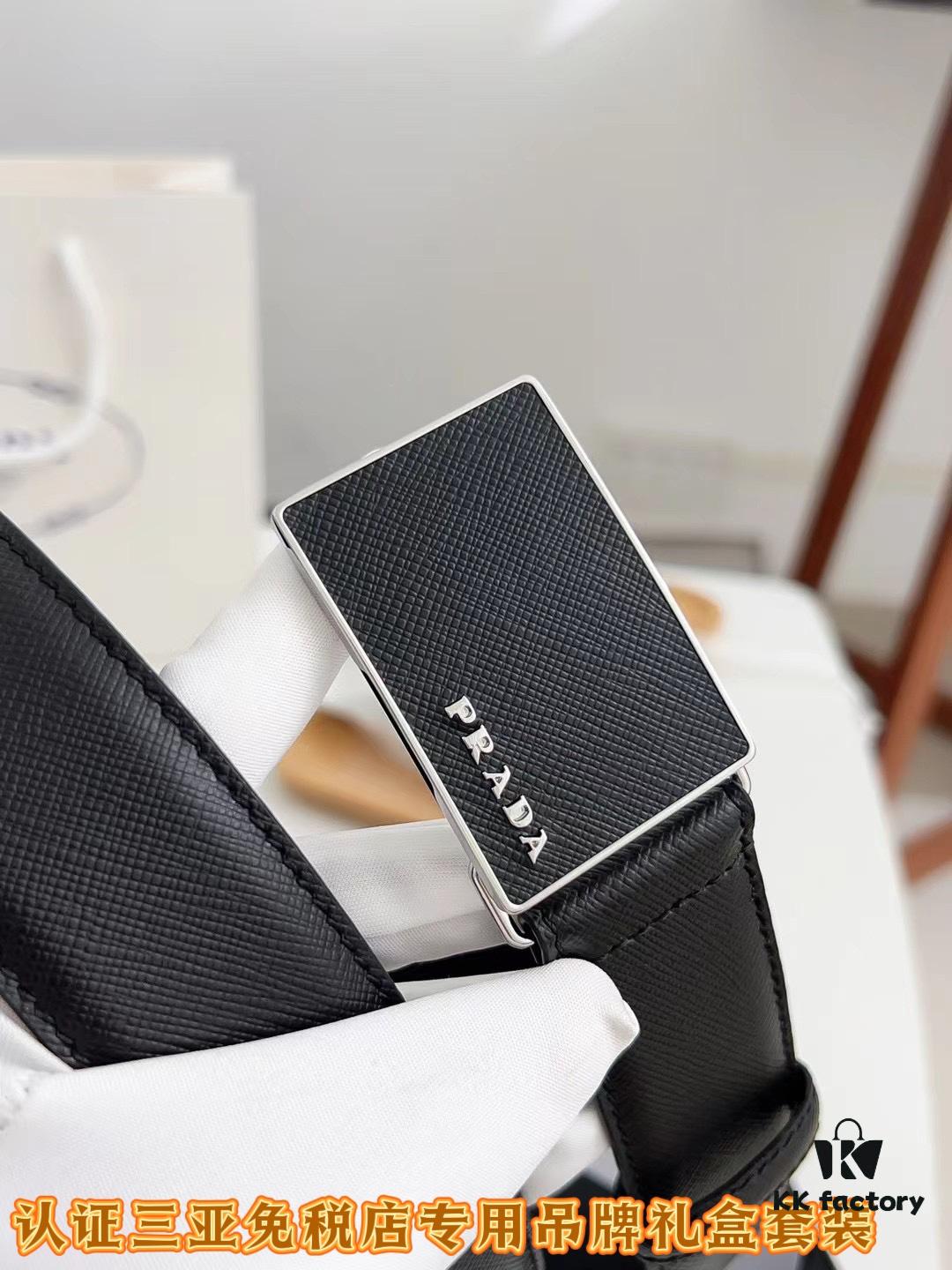 693200e13a89a121ed550271 Q170 Sanya Tax-Free Genuine Latest Packaging Gift Box: Prada Original Quality Belt, 3.5cm Width