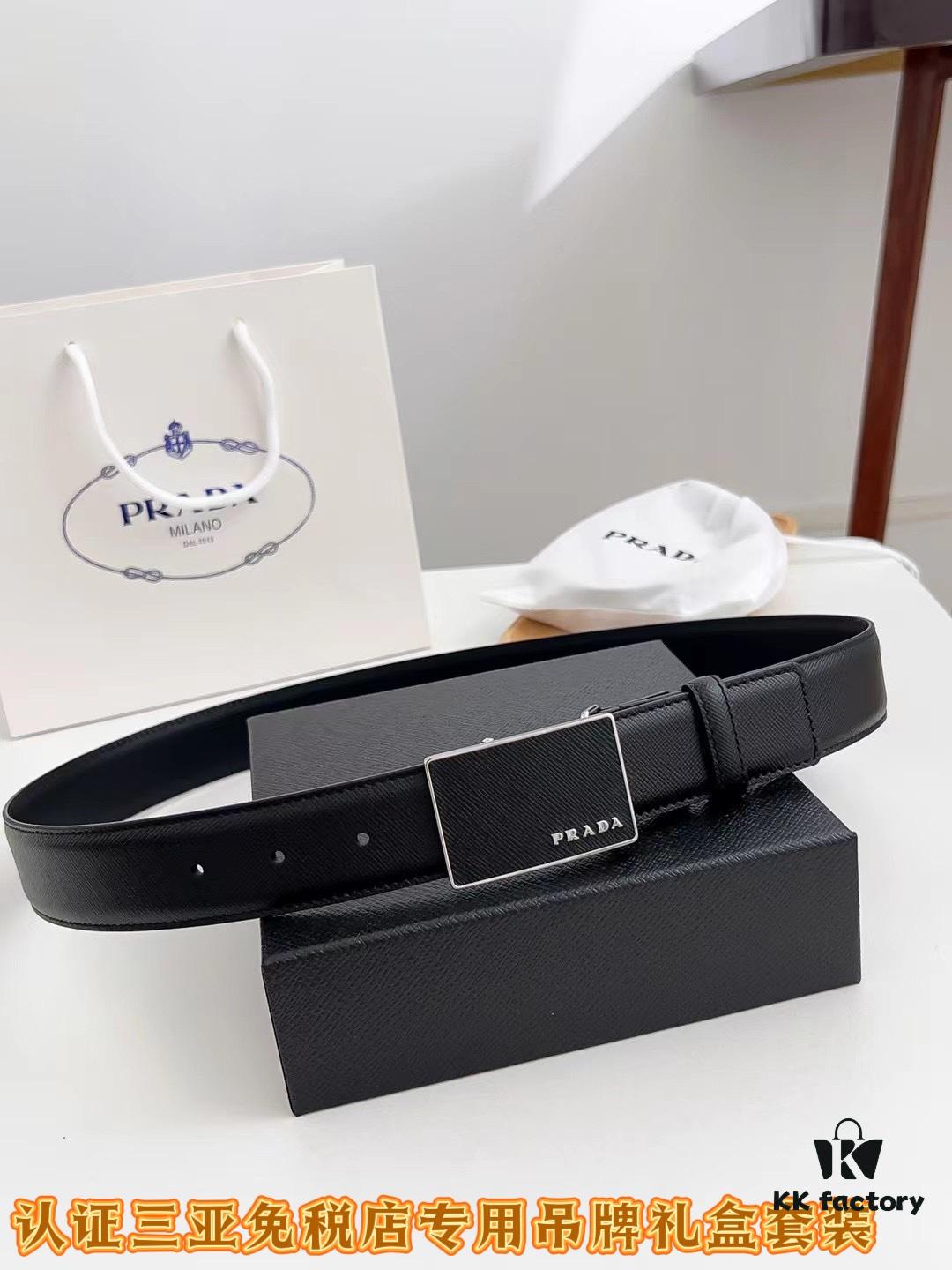 693200e13a89a121ed550273 Q170 Sanya Tax-Free Genuine Latest Packaging Gift Box: Prada Original Quality Belt, 3.5cm Width