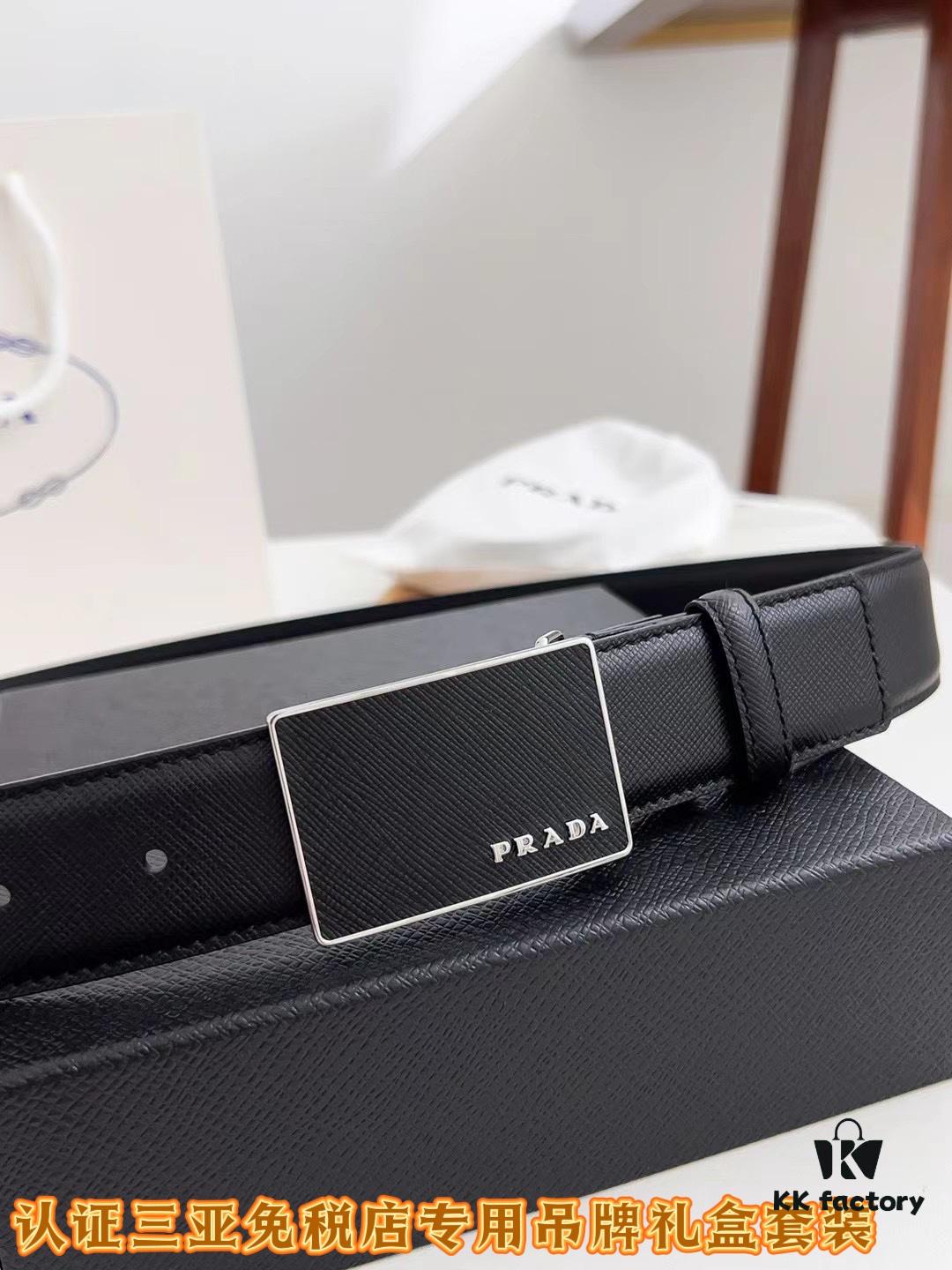 693200e13a89a121ed550274 Q170 Sanya Tax-Free Genuine Latest Packaging Gift Box: Prada Original Quality Belt, 3.5cm Width