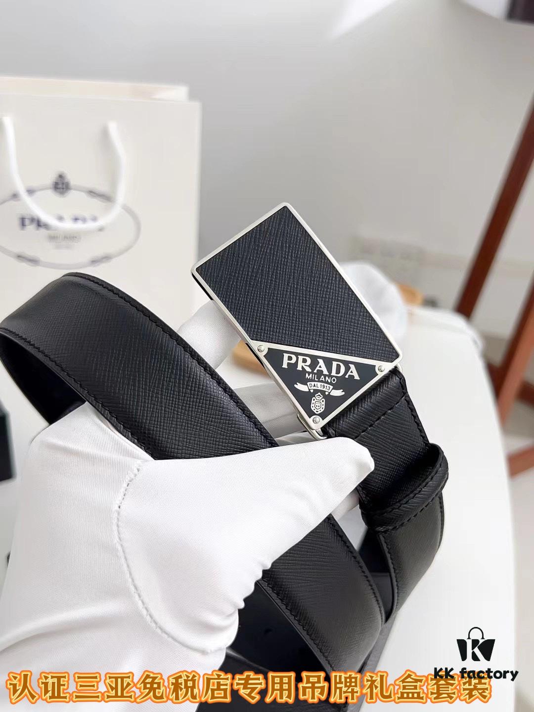 693200e23a89a121ed550278 Q170 Sanya Tax-Free Genuine Latest Packaging Gift Box: Prada Original Quality Belt, 3.5cm Width