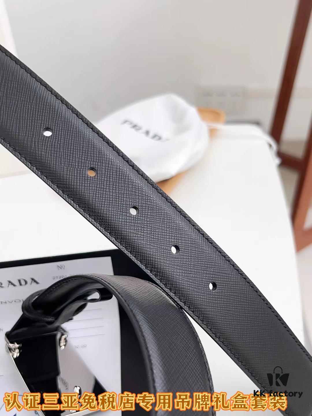 693200e23a89a121ed550279 Q170 Sanya Tax-Free Genuine Latest Packaging Gift Box: Prada Original Quality Belt, 3.5cm Width