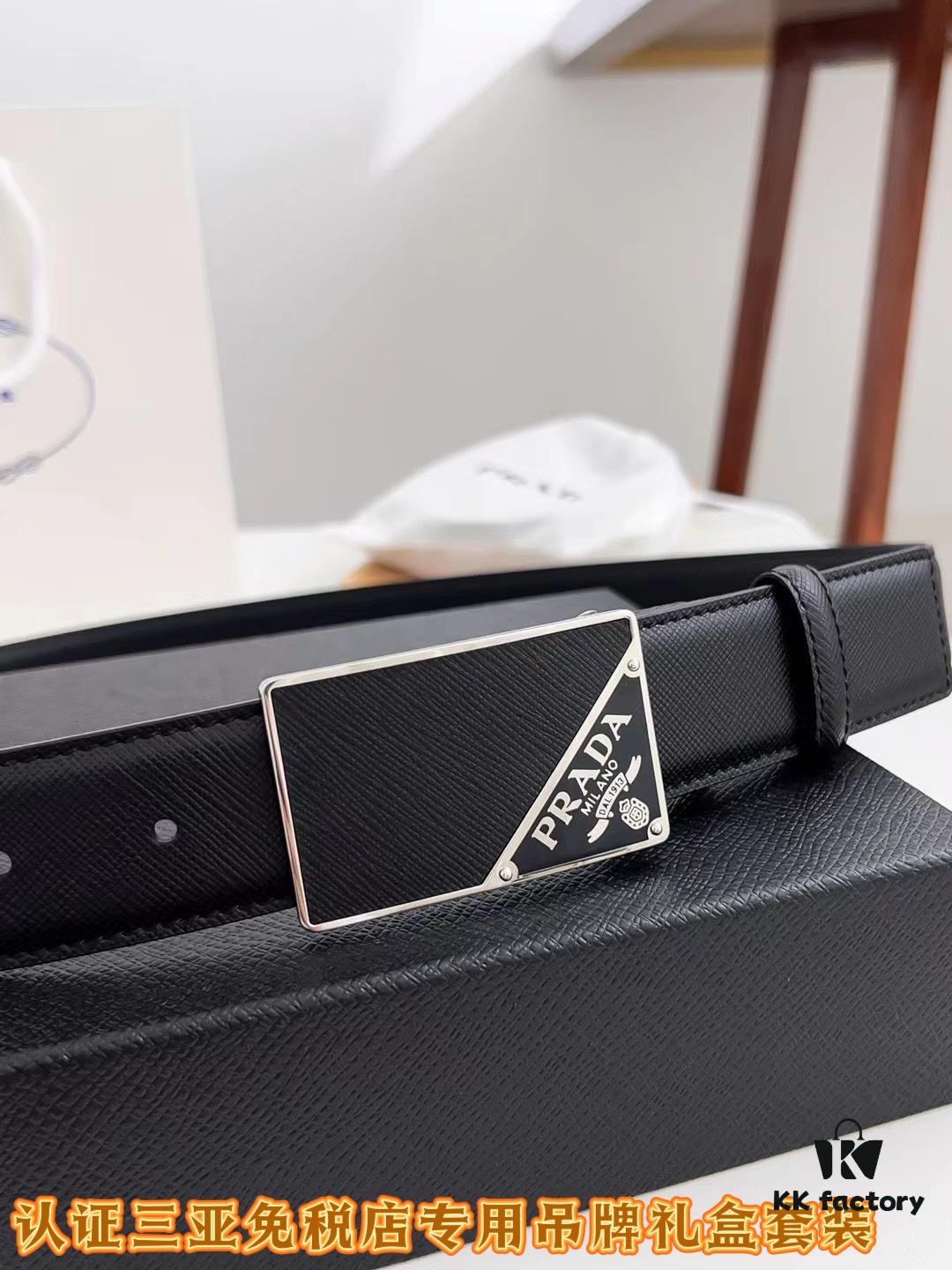 693200e23a89a121ed55027b Q170 Sanya Tax-Free Genuine Latest Packaging Gift Box: Prada Original Quality Belt, 3.5cm Width