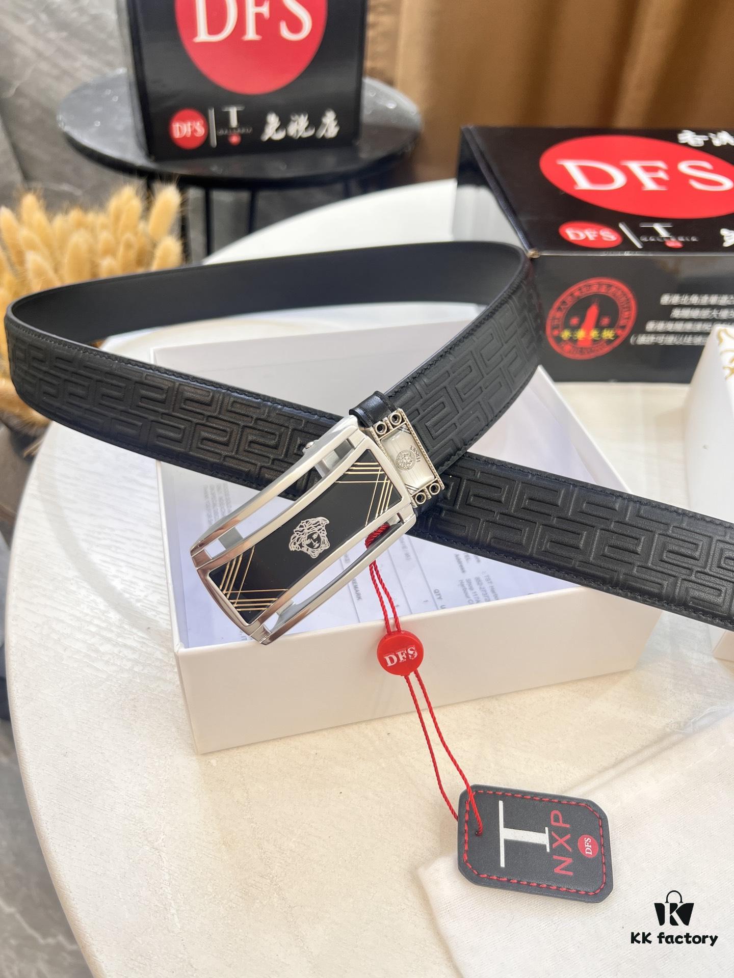 693200f53a89a121ed55029c Versace Automatic Buckle Belt, Custom Embossed Top-Grade Imported Leather, Fine Calfskin with Wax Thread Stitching, 3.5cm Width, Luxury Business Formal Belt with NXP Anti-Counterfeit Chip