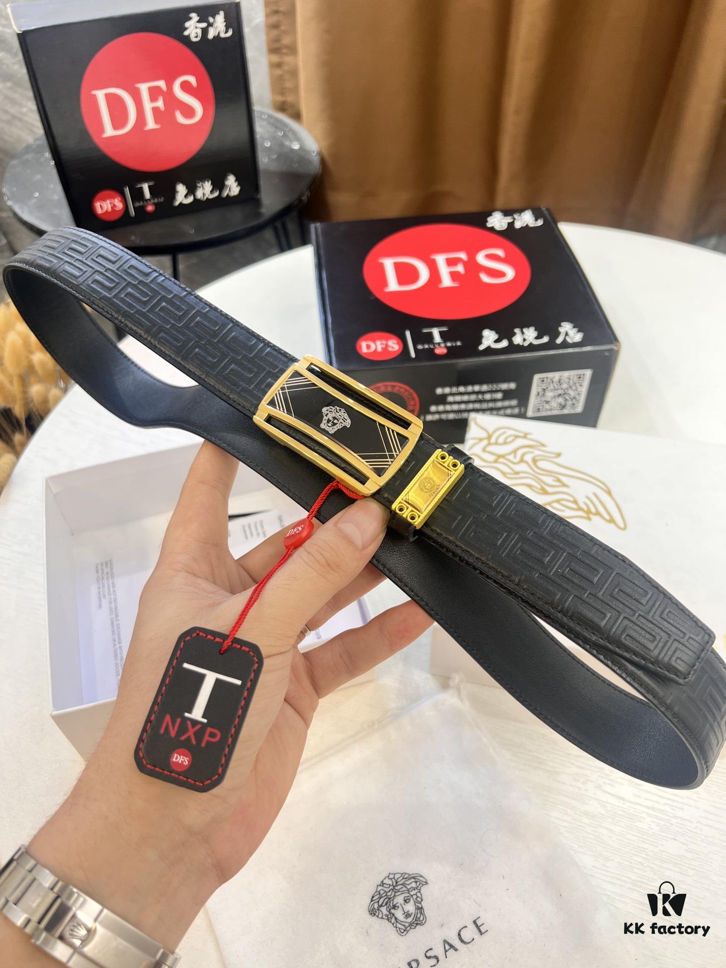 693200f53a89a121ed55029f Versace Automatic Buckle Belt, Custom Embossed Top Grain Imported Leather with Fine Calfskin, 3.5cm Width, Premium Business Formal Belt
