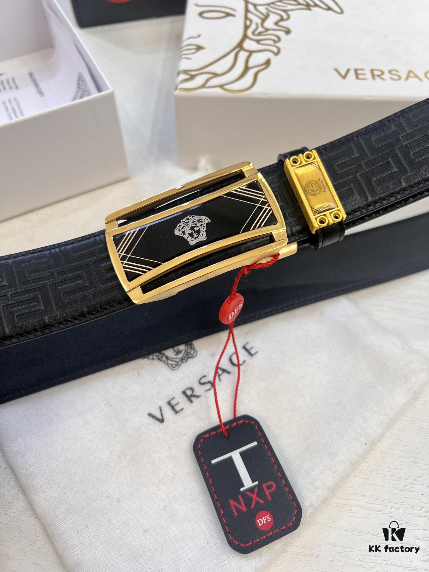 693200f63a89a121ed5502a0 Versace Automatic Buckle Belt, Custom Embossed Top Grain Imported Leather with Fine Calfskin, 3.5cm Width, Premium Business Formal Belt