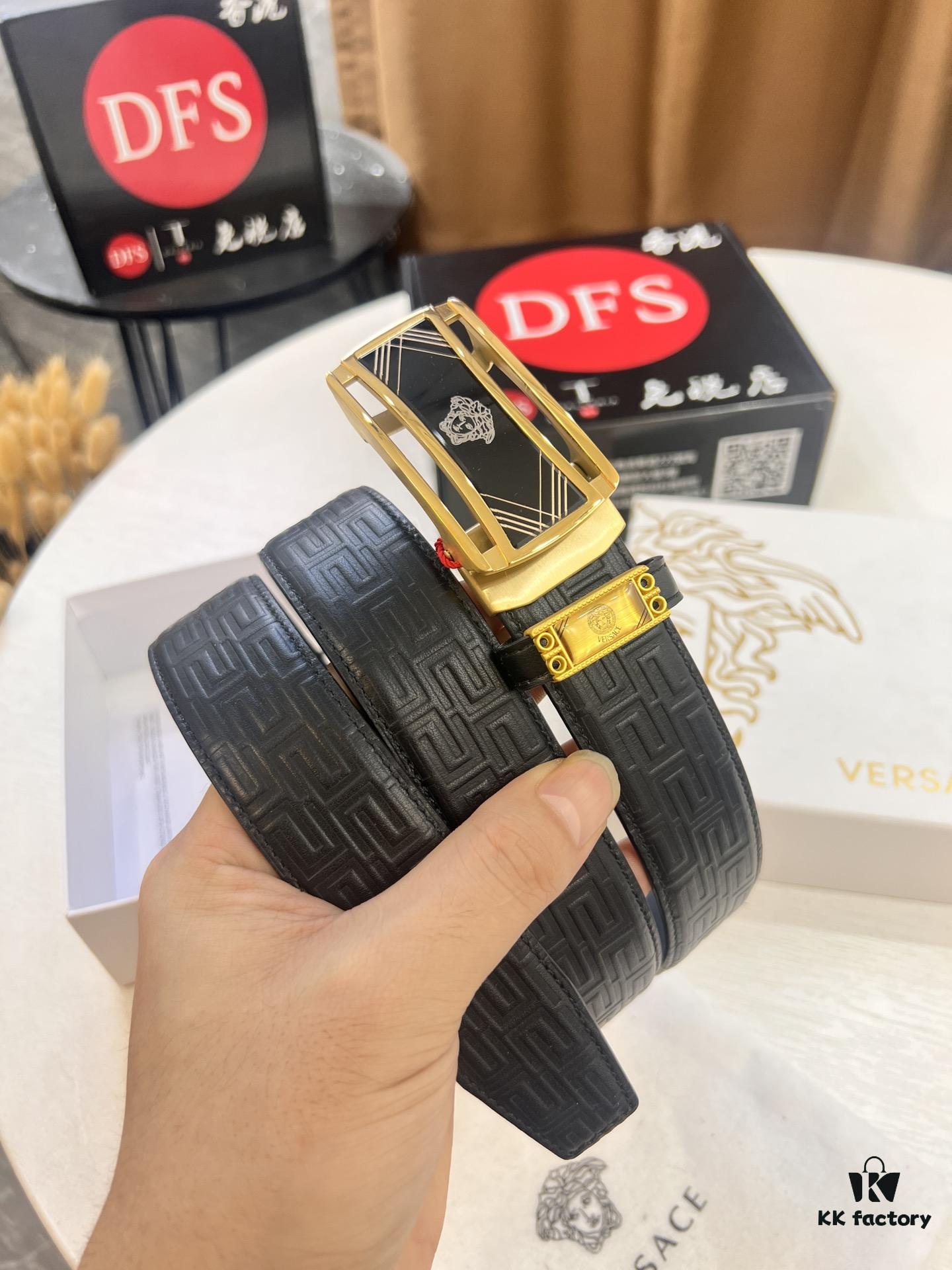 693200f63a89a121ed5502a1 Versace Automatic Buckle Belt, Custom Embossed Top Grain Imported Leather with Fine Calfskin, 3.5cm Width, Premium Business Formal Belt