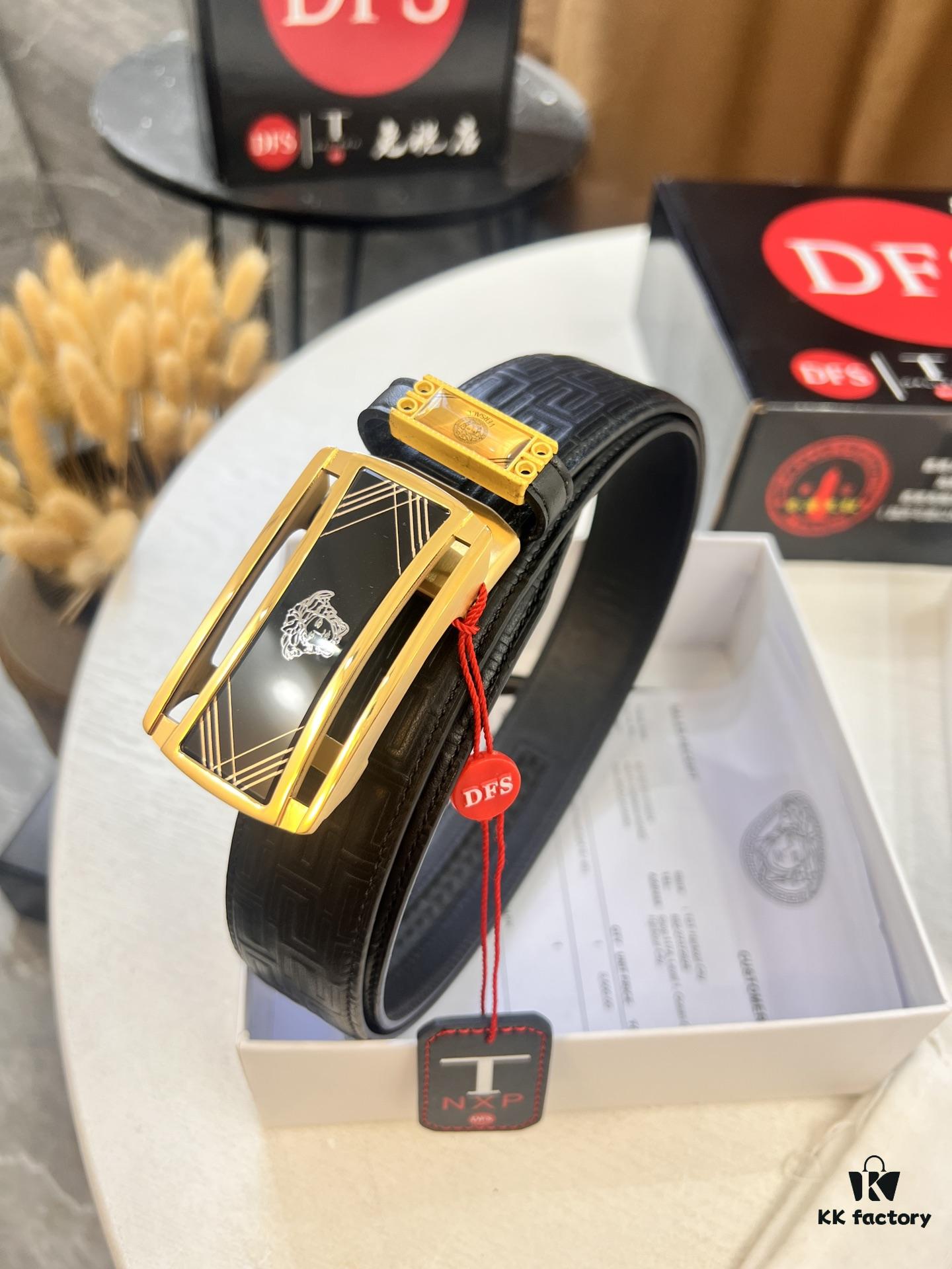 693200f63a89a121ed5502a3 Versace Automatic Buckle Belt, Custom Embossed Top Grain Imported Leather with Fine Calfskin, 3.5cm Width, Premium Business Formal Belt