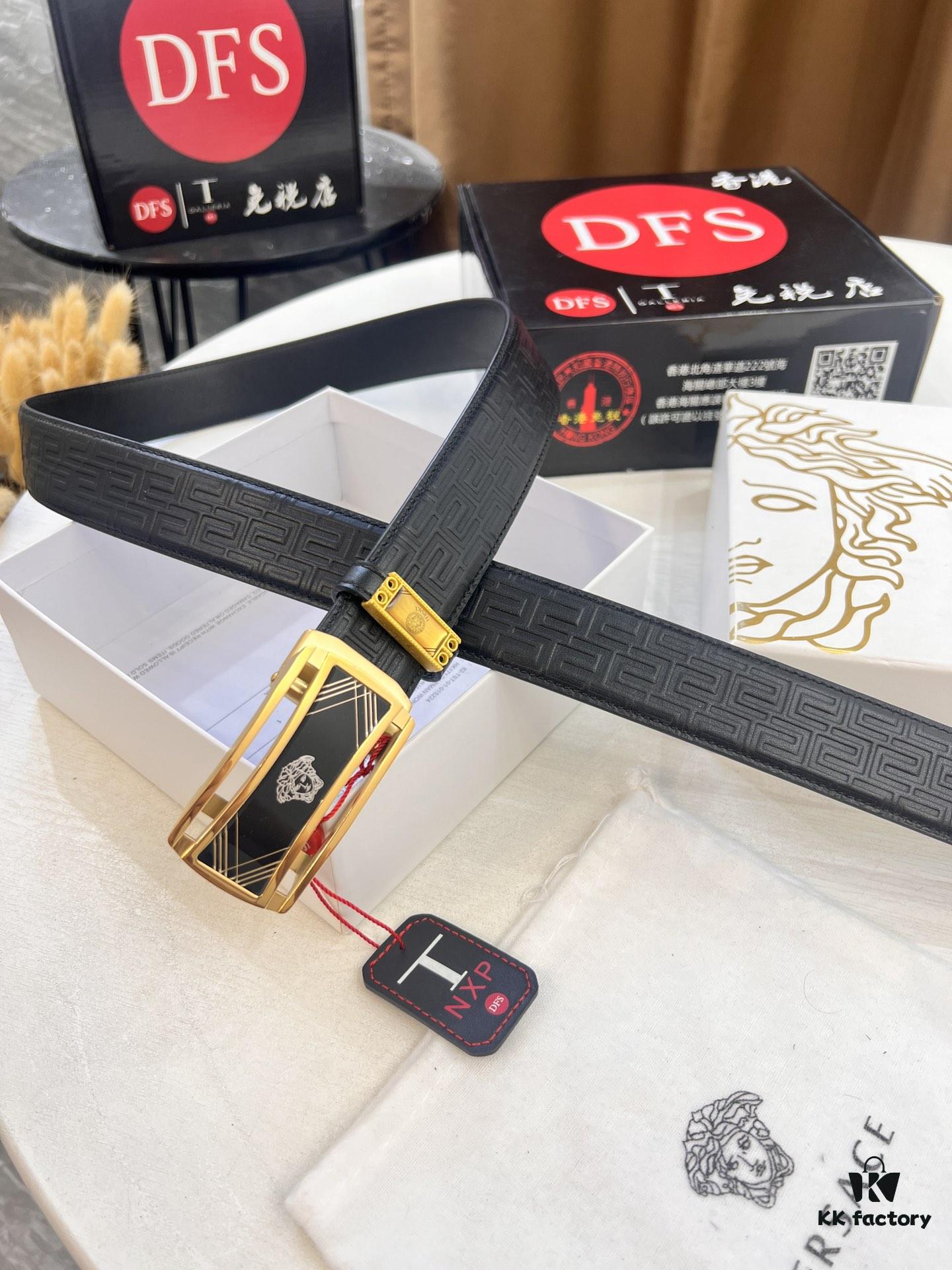 693200f63a89a121ed5502a4 Versace Automatic Buckle Belt, Custom Embossed Top Grain Imported Leather with Fine Calfskin, 3.5cm Width, Premium Business Formal Belt