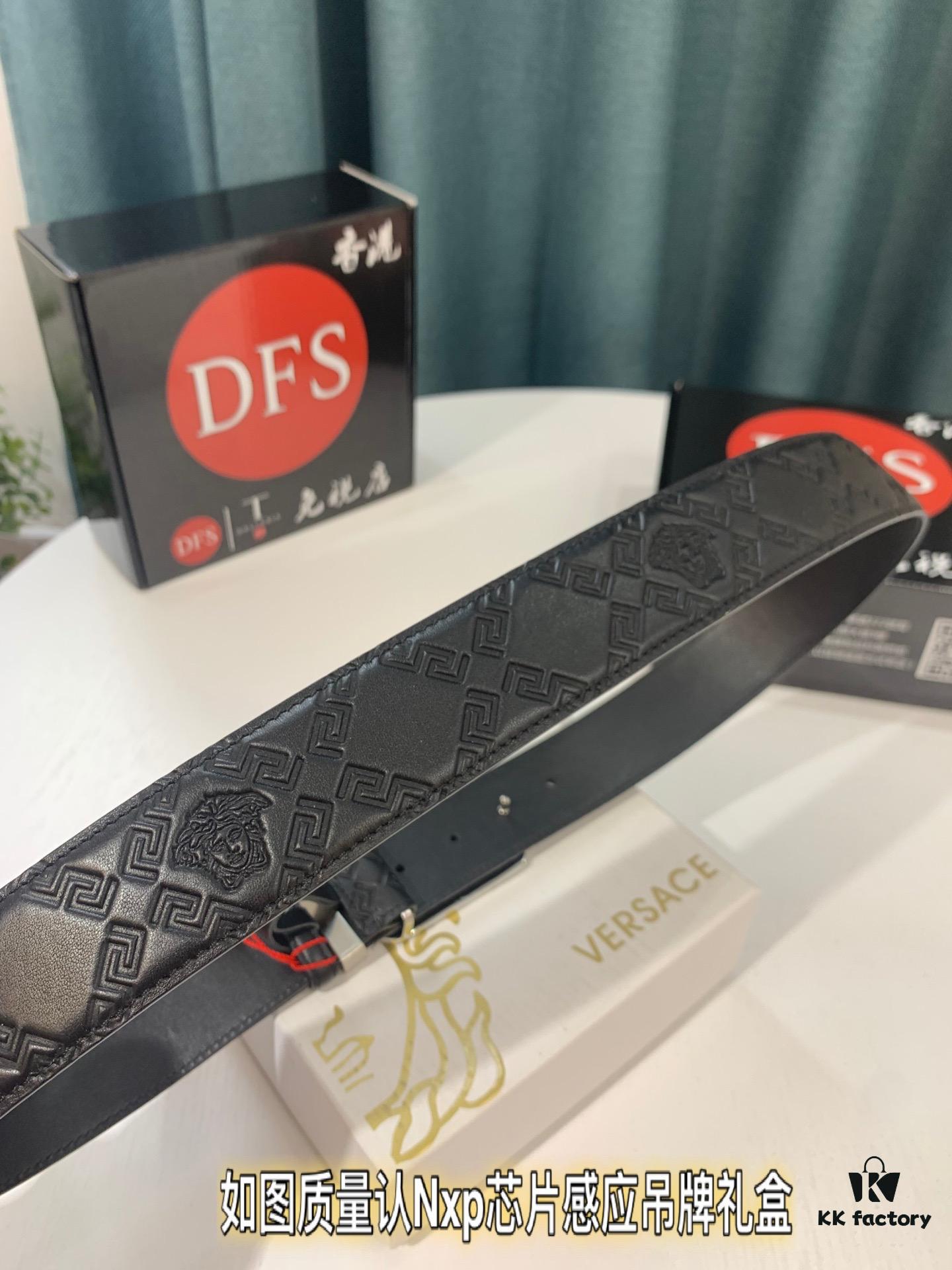 693201053a89a121ed5502ae Versace Belt, Genuine Top-Layer Calfskin with Medusa Head Embossing, Fashionable Design, Soft Leather Texture, Precision Stainless Steel Hardware, 3.8cm Width