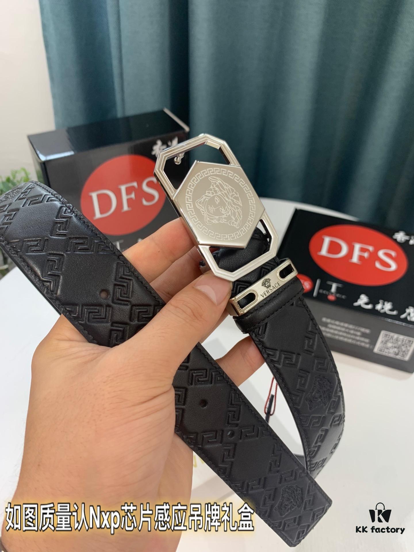 693201053a89a121ed5502af Versace Belt, Genuine Top-Layer Calfskin with Medusa Head Embossing, Fashionable Design, Soft Leather Texture, Precision Stainless Steel Hardware, 3.8cm Width