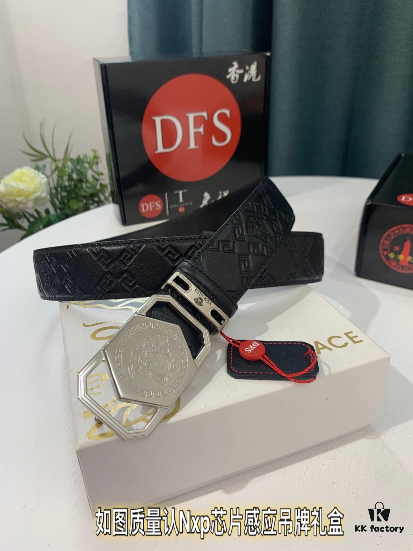 693201053a89a121ed5502b0 Versace Belt, Genuine Top-Layer Calfskin with Medusa Head Embossing, Fashionable Design, Soft Leather Texture, Precision Stainless Steel Hardware, 3.8cm Width