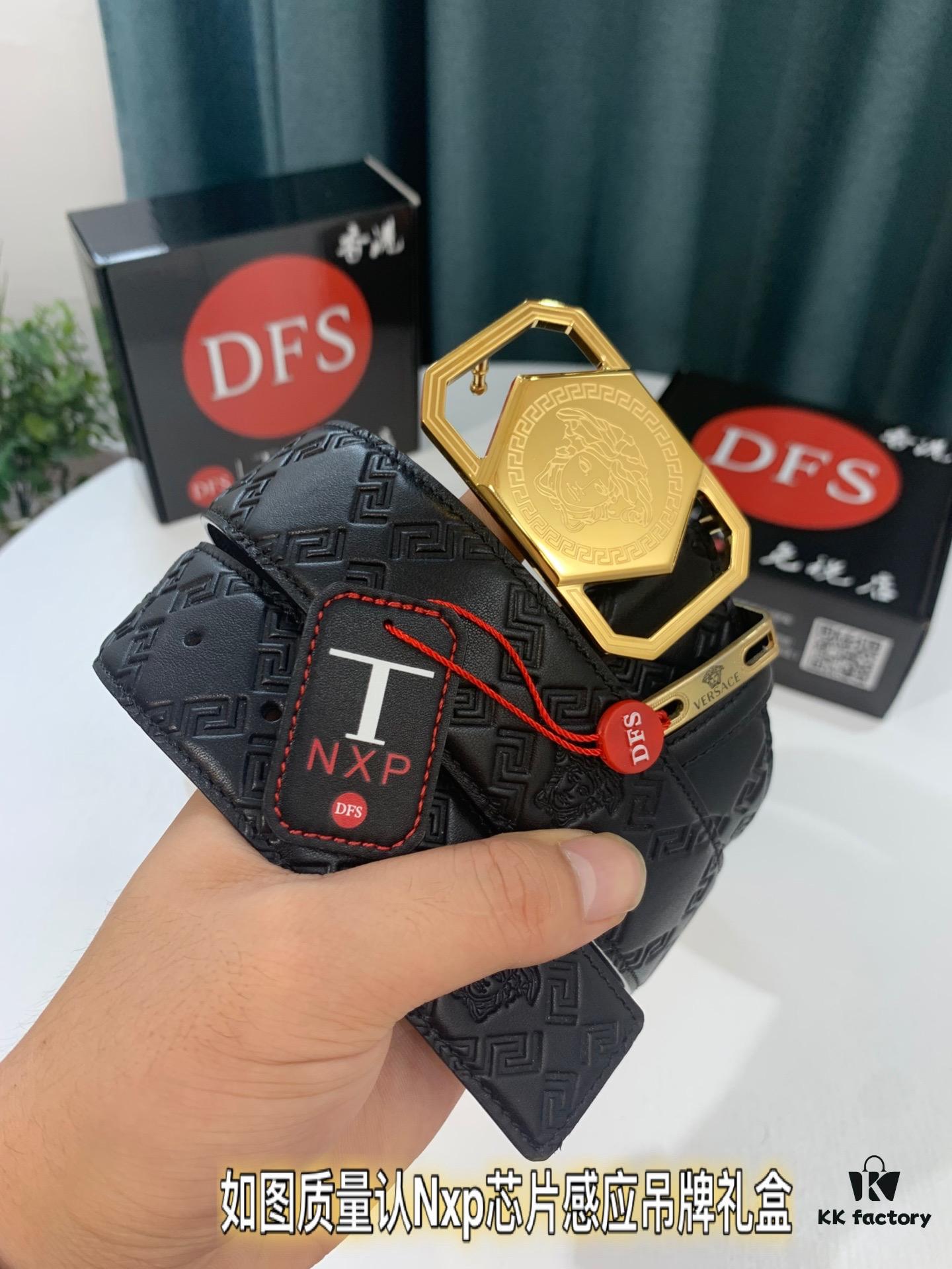 693201063a89a121ed5502b6 Versace Belt, New Arrival, Genuine Leather with Medusa Head Embossing, Fashion Luxury Brand, Soft Top-Layer Cowhide, 3.8cm Width, Stainless Steel Buckle