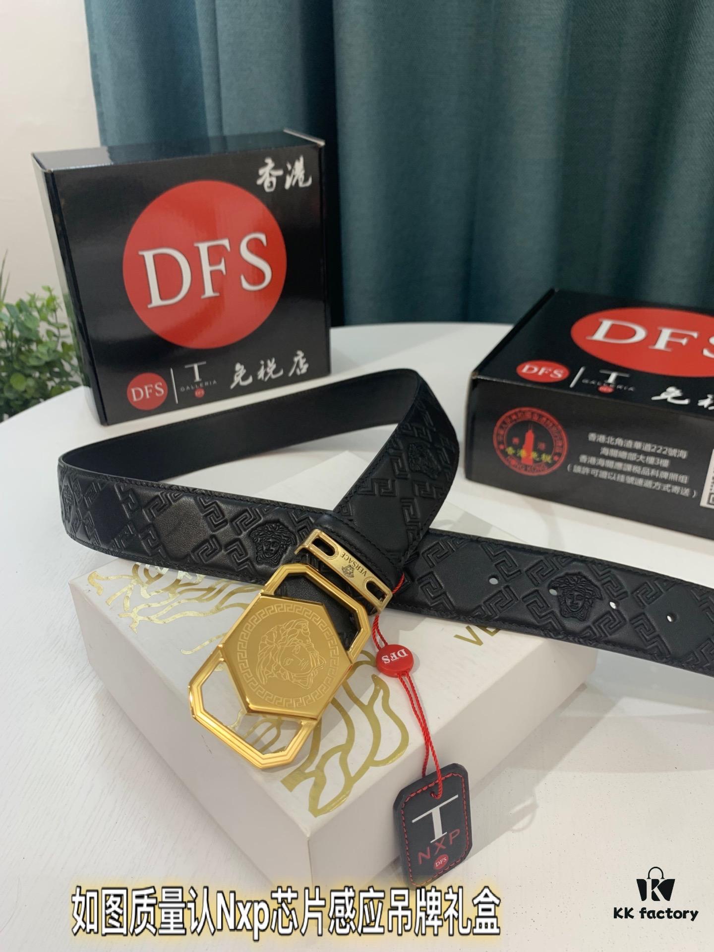 693201063a89a121ed5502b8 Versace Belt, New Arrival, Genuine Leather with Medusa Head Embossing, Fashion Luxury Brand, Soft Top-Layer Cowhide, 3.8cm Width, Stainless Steel Buckle