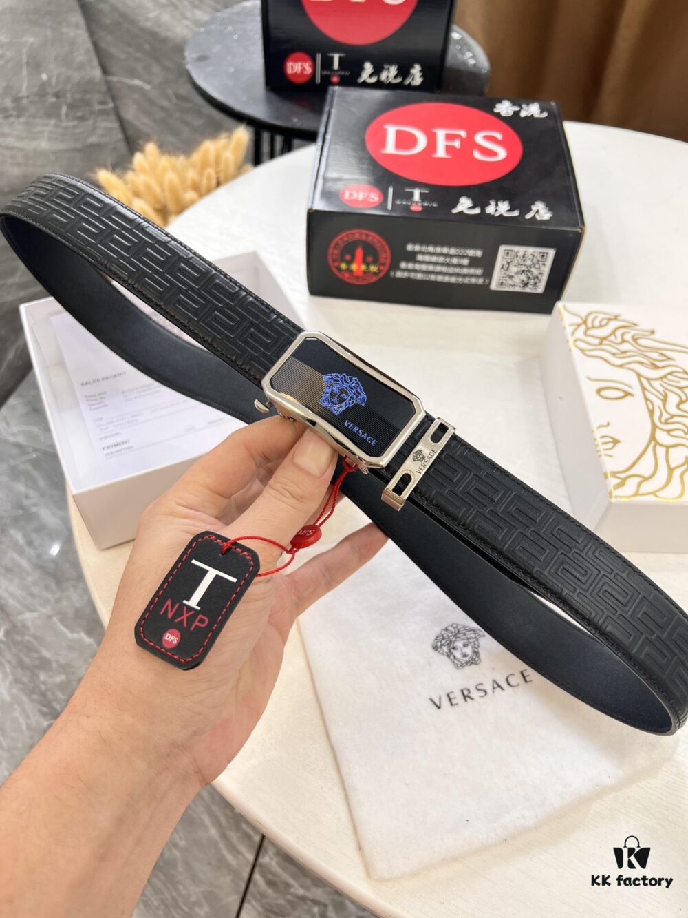 693201093a89a121ed5502c9 Versace Automatic Buckle Belt, Custom Embossed Top-Grade Imported Calfskin, 3.5cm Width, Luxury Business Formal Belt with NXP Anti-Counterfeit Chip