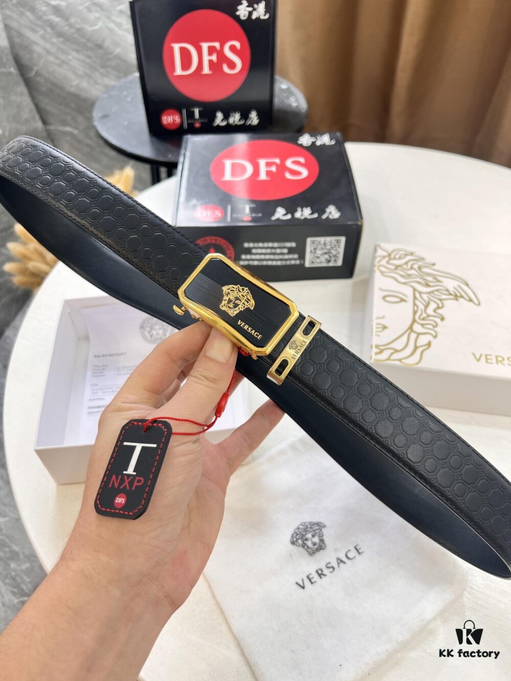 693201093a89a121ed5502d0 Versace Automatic Buckle Belt, Custom Embossed Top Grain Imported Leather, Fine Calfskin with Automatic Slide Rail, 3.5 cm Width
