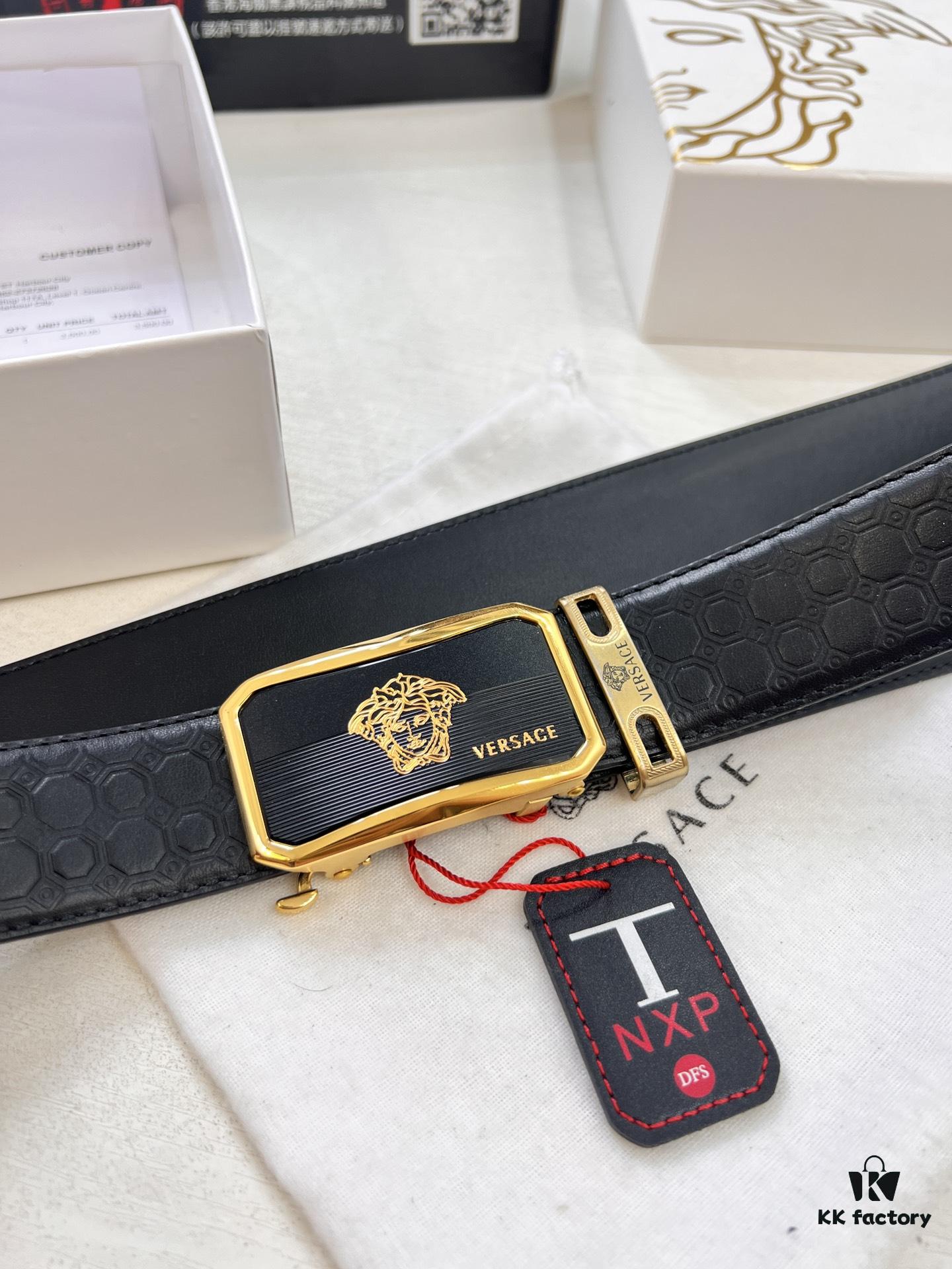 6932010a3a89a121ed5502d1 Versace Automatic Buckle Belt, Custom Embossed Top Grain Imported Leather, Fine Calfskin with Automatic Slide Rail, 3.5 cm Width