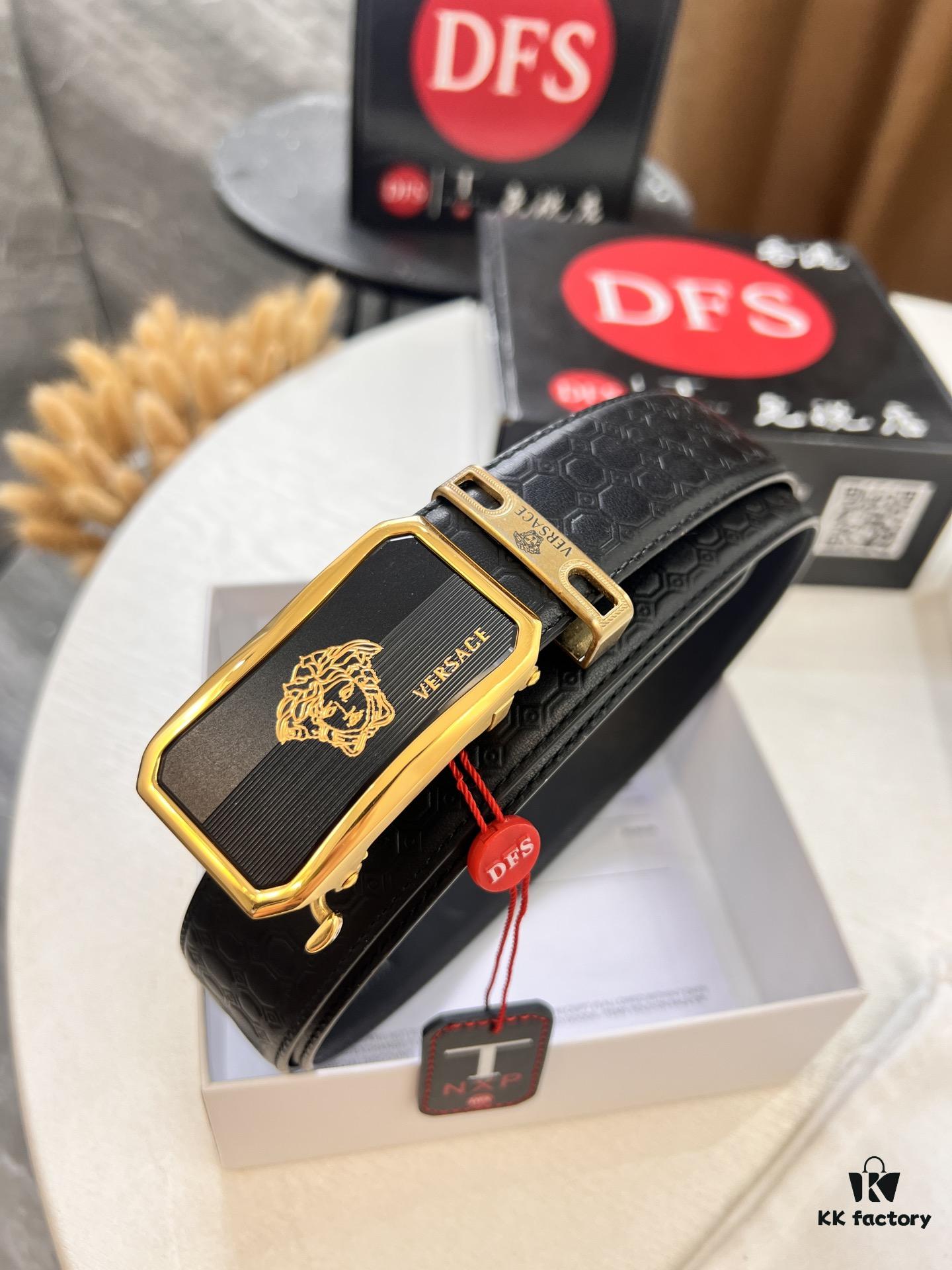 6932010a3a89a121ed5502d3 Versace Automatic Buckle Belt, Custom Embossed Top Grain Imported Leather, Fine Calfskin with Automatic Slide Rail, 3.5 cm Width