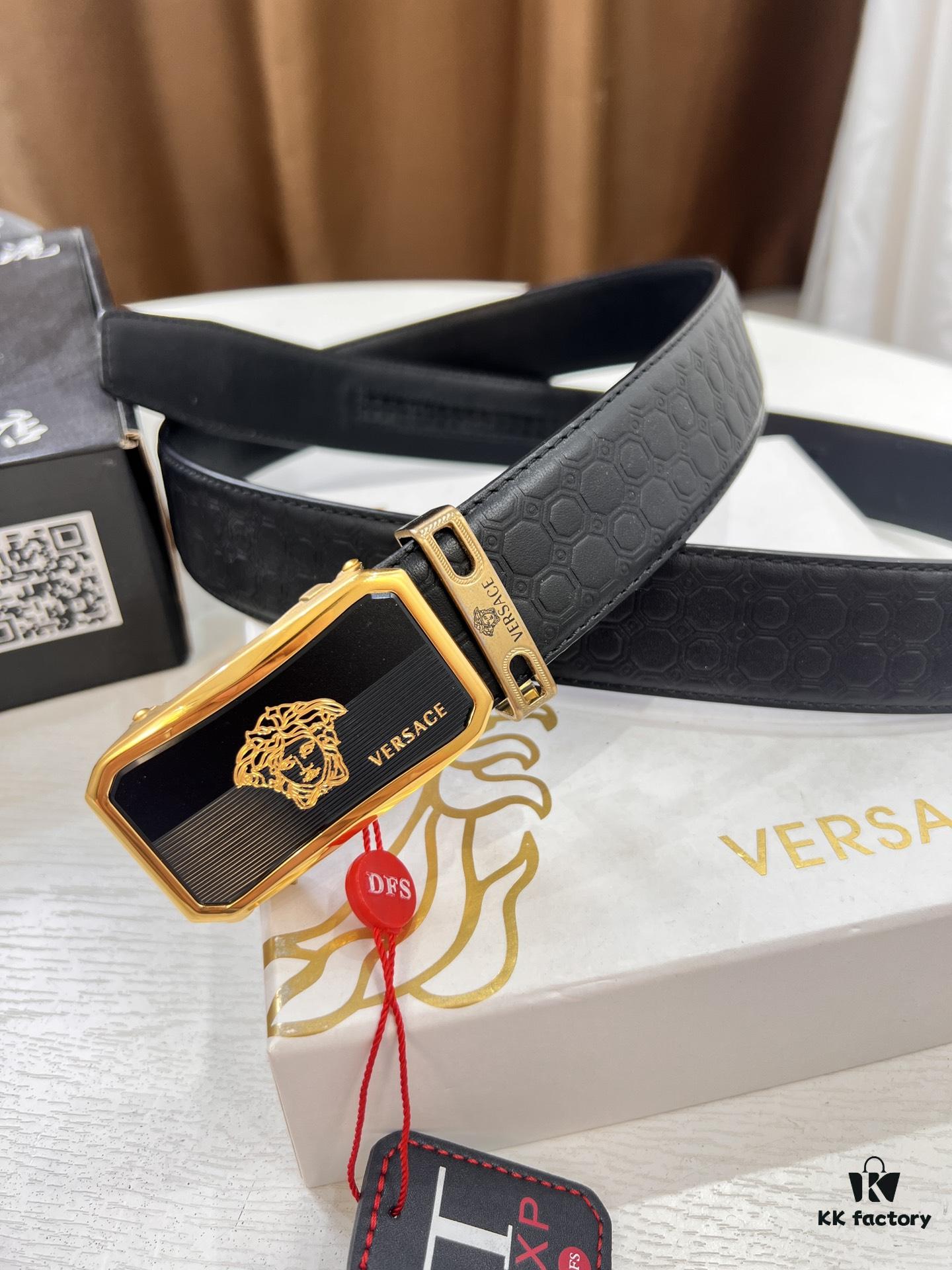 6932010a3a89a121ed5502d4 Versace Automatic Buckle Belt, Custom Embossed Top Grain Imported Leather, Fine Calfskin with Automatic Slide Rail, 3.5 cm Width