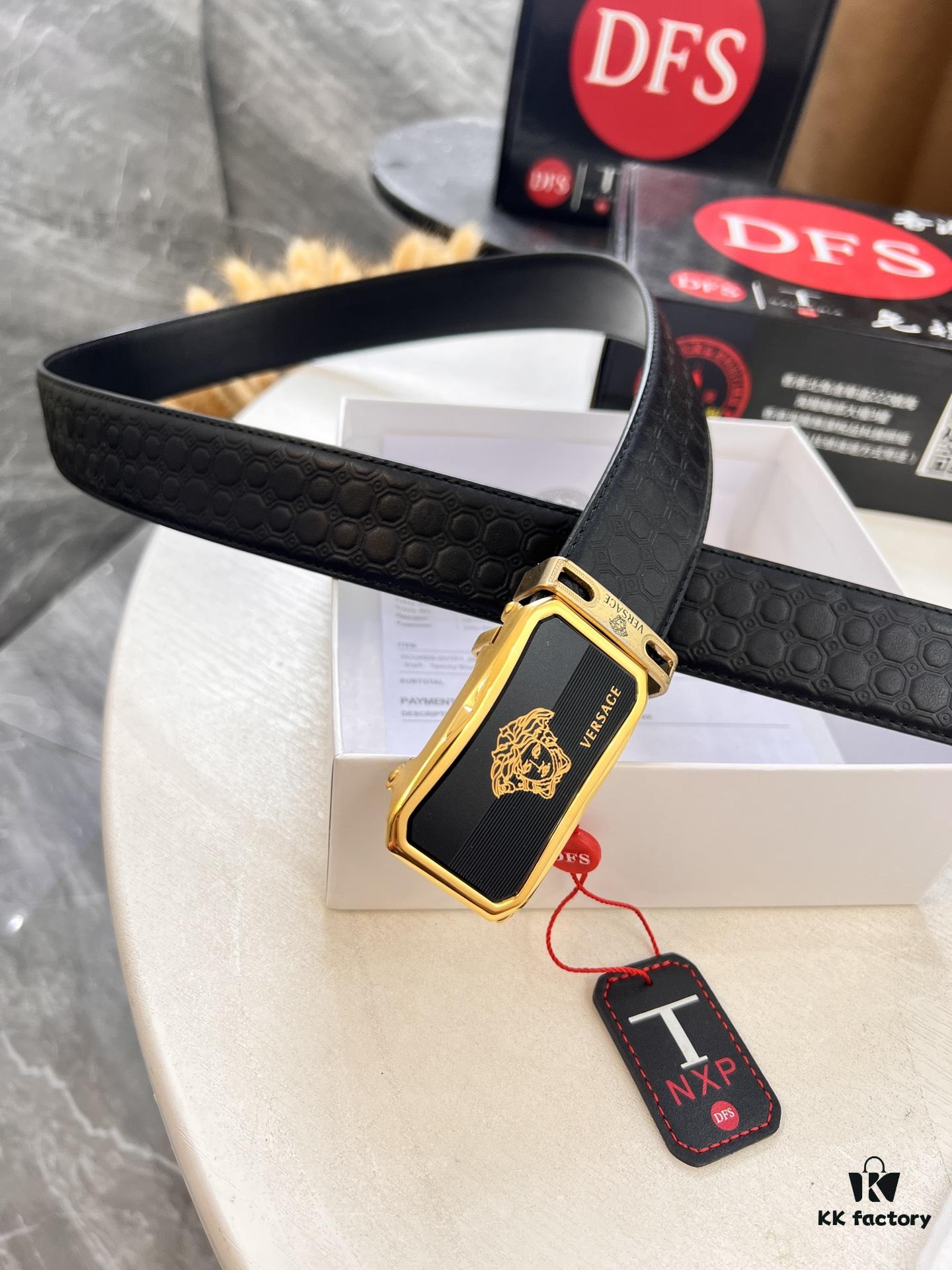 6932010a3a89a121ed5502d5 Versace Automatic Buckle Belt, Custom Embossed Top Grain Imported Leather, Fine Calfskin with Automatic Slide Rail, 3.5 cm Width