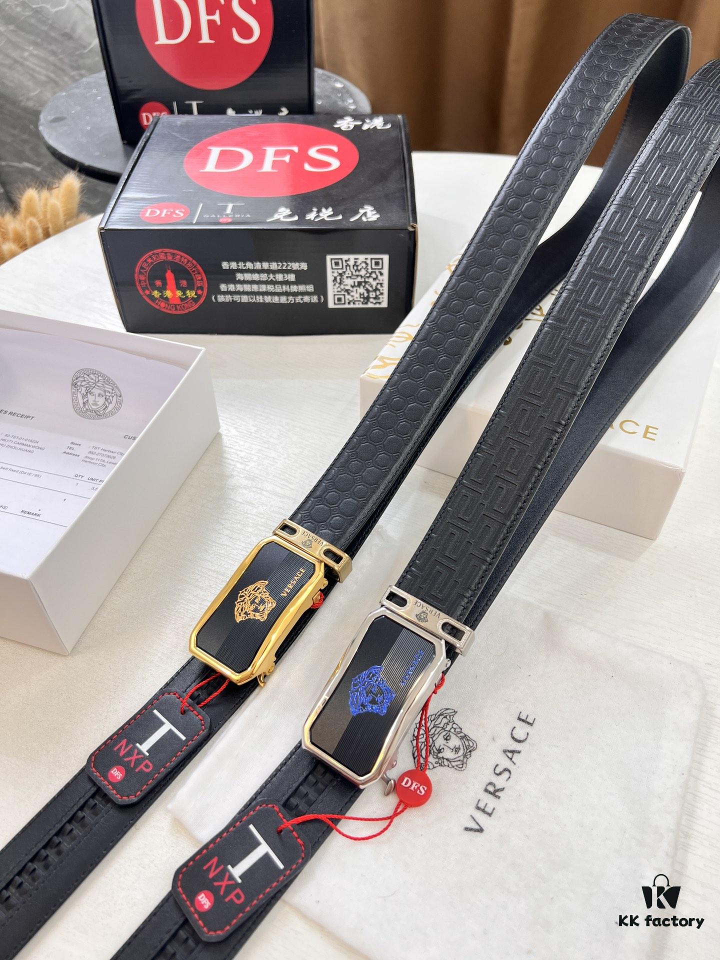 6932010a3a89a121ed5502d6 Versace Automatic Buckle Belt, Custom Embossed Top Grain Imported Leather, Fine Calfskin with Automatic Slide Rail, 3.5 cm Width