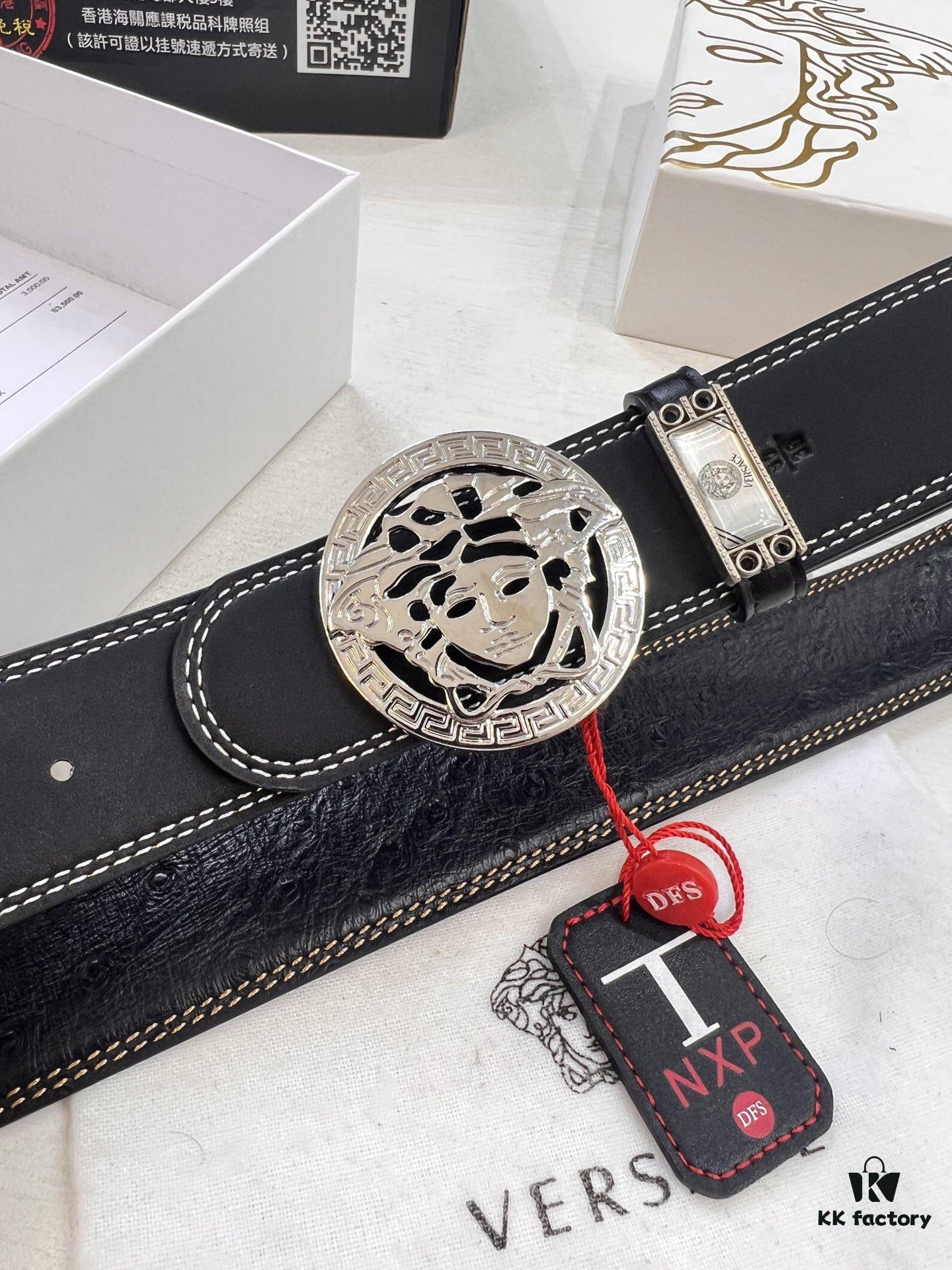 693201103a89a121ed5502d8 Versace Belt 2023 New Arrival Genuine Ostrich Grain Full-Grain Leather Fashion Belt with Double-Sided Wear Soft Leather 3.8cm Width Premium Steel Hardware