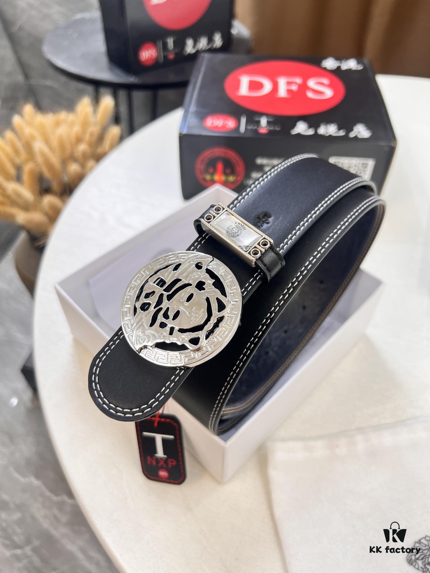 693201103a89a121ed5502da Versace Belt 2023 New Arrival Genuine Ostrich Grain Full-Grain Leather Fashion Belt with Double-Sided Wear Soft Leather 3.8cm Width Premium Steel Hardware