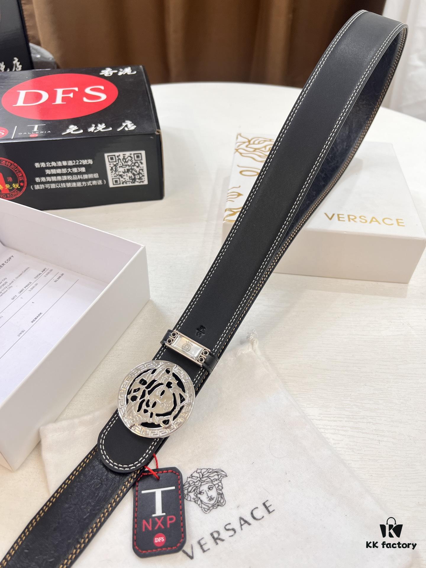 693201103a89a121ed5502db Versace Belt 2023 New Arrival Genuine Ostrich Grain Full-Grain Leather Fashion Belt with Double-Sided Wear Soft Leather 3.8cm Width Premium Steel Hardware