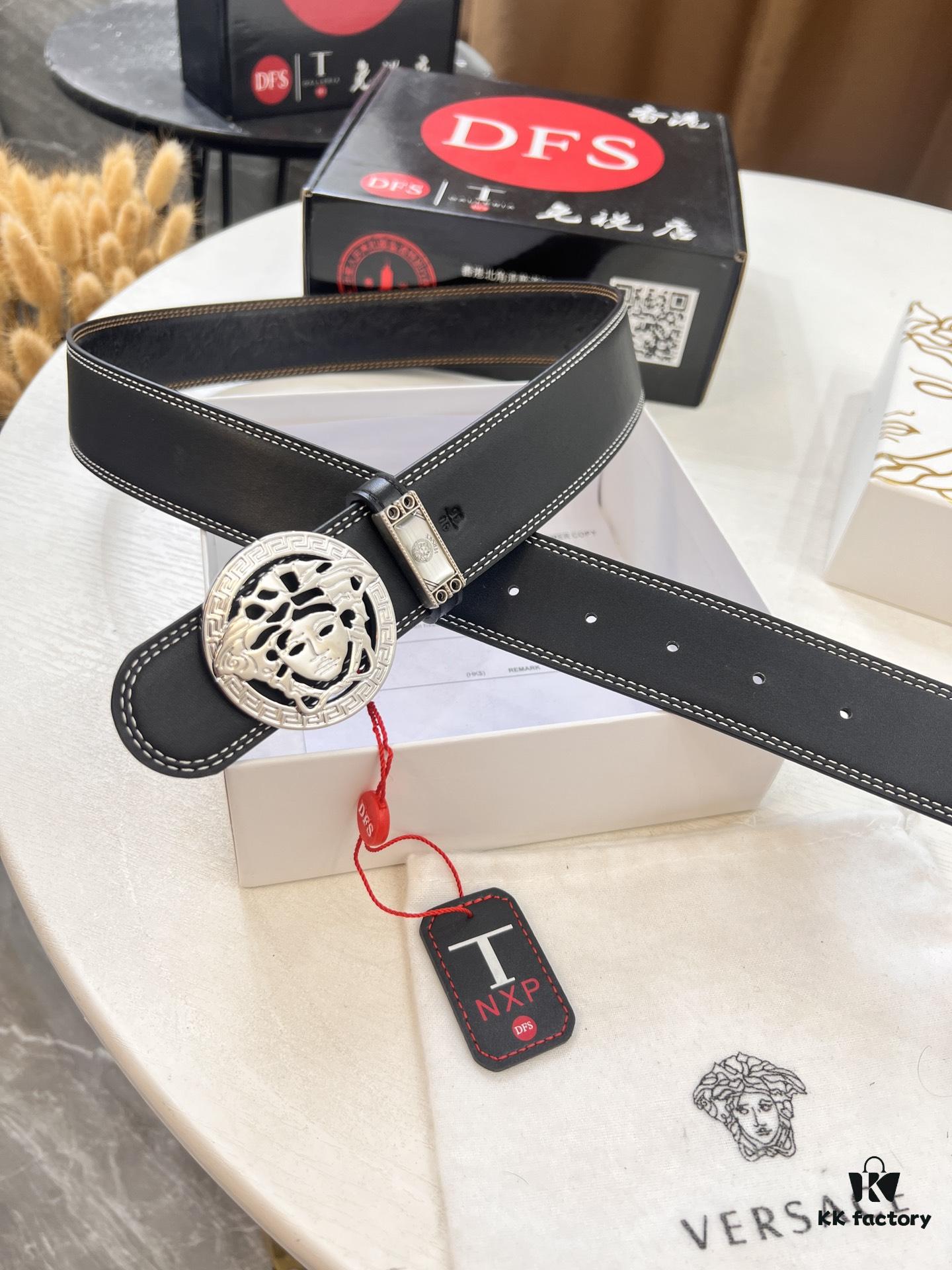 693201103a89a121ed5502dc Versace Belt 2023 New Arrival Genuine Ostrich Grain Full-Grain Leather Fashion Belt with Double-Sided Wear Soft Leather 3.8cm Width Premium Steel Hardware