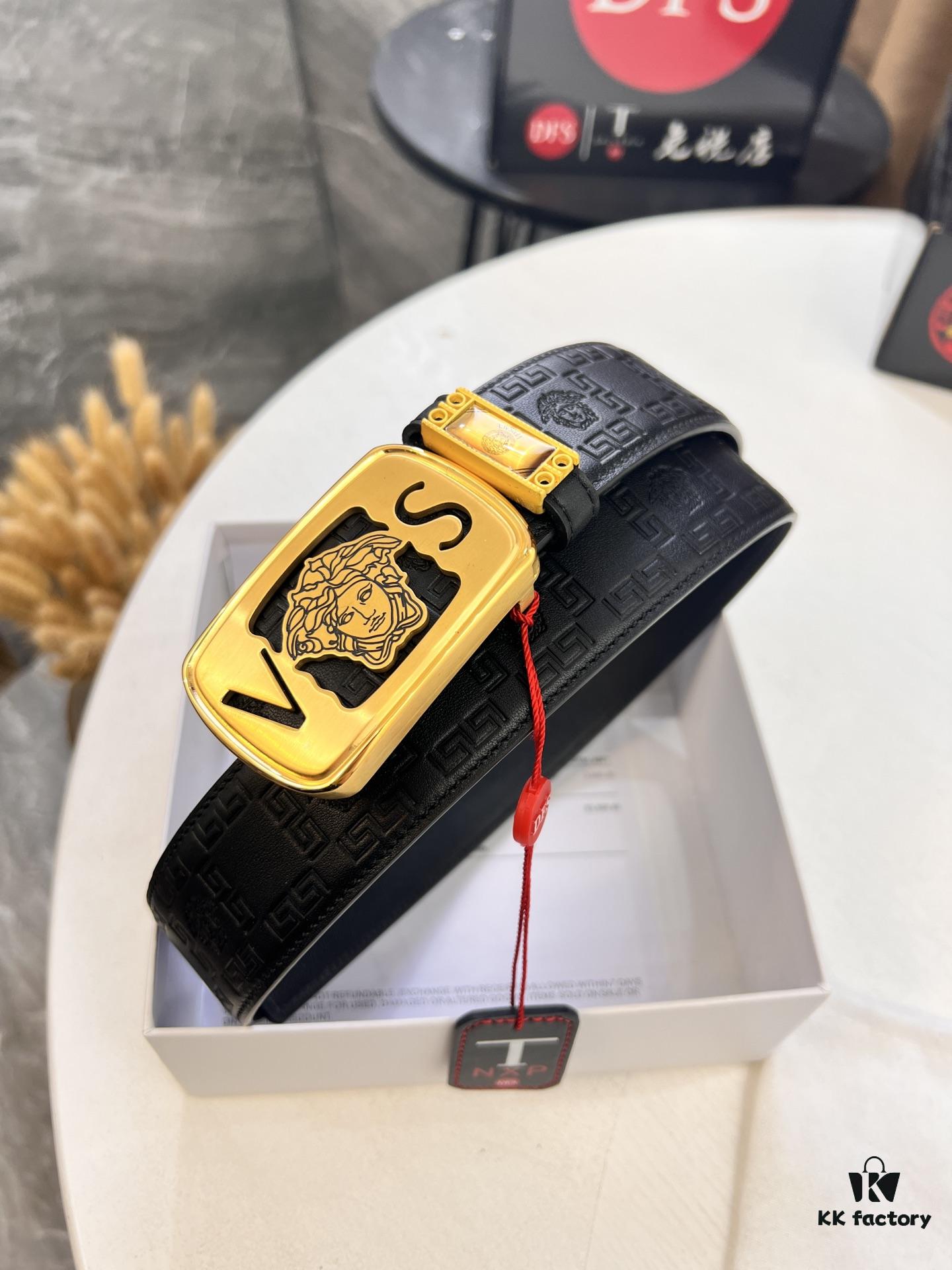 693201133a89a121ed5502e1 Versace Belt 2023 New Arrival Genuine Top Grain Calfskin Leather with Medusa Head Embossing, Fashion Luxury Brand Belt for Men, Soft Leather Texture, Precision Stainless Steel Hardware, 3.8cm Width
