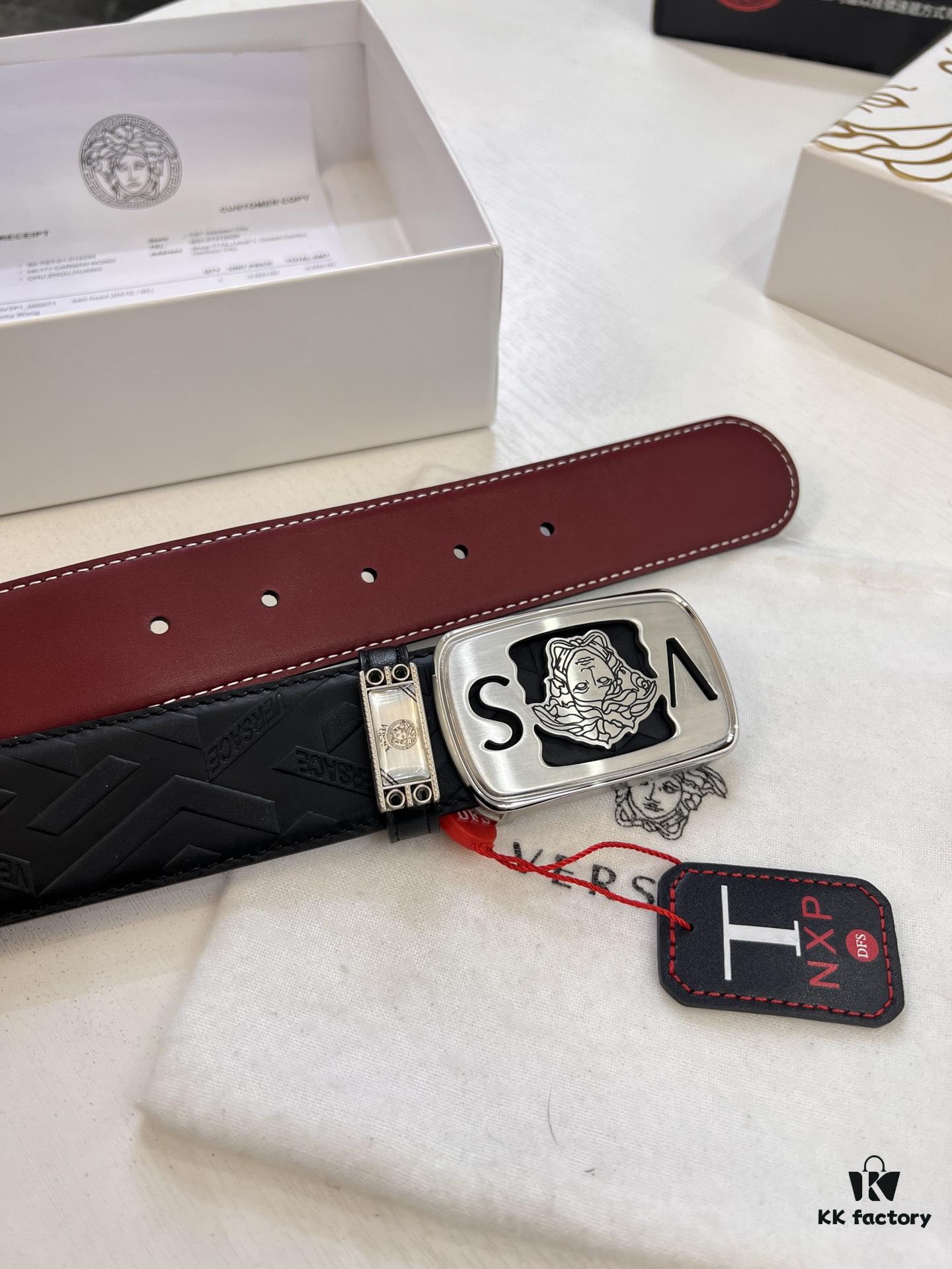 693201143a89a121ed5502e7 Versace Belt, New Arrival, Genuine Top-Layer Cowhide with Medusa Embossed Head, Fashion Luxury Brand, Soft Leather Texture, Precision Stainless Steel Hardware, 3.8cm Width
