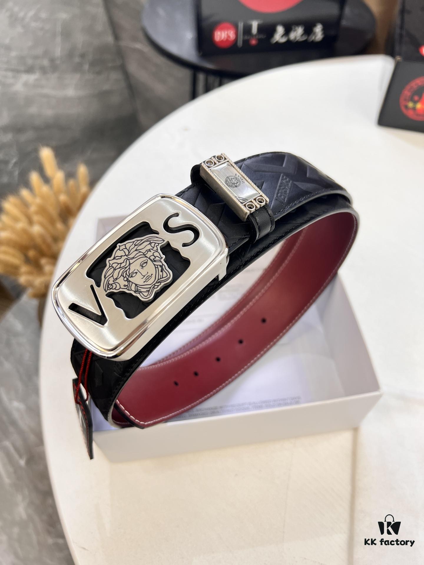 693201143a89a121ed5502e9 Versace Belt, New Arrival, Genuine Top-Layer Cowhide with Medusa Embossed Head, Fashion Luxury Brand, Soft Leather Texture, Precision Stainless Steel Hardware, 3.8cm Width