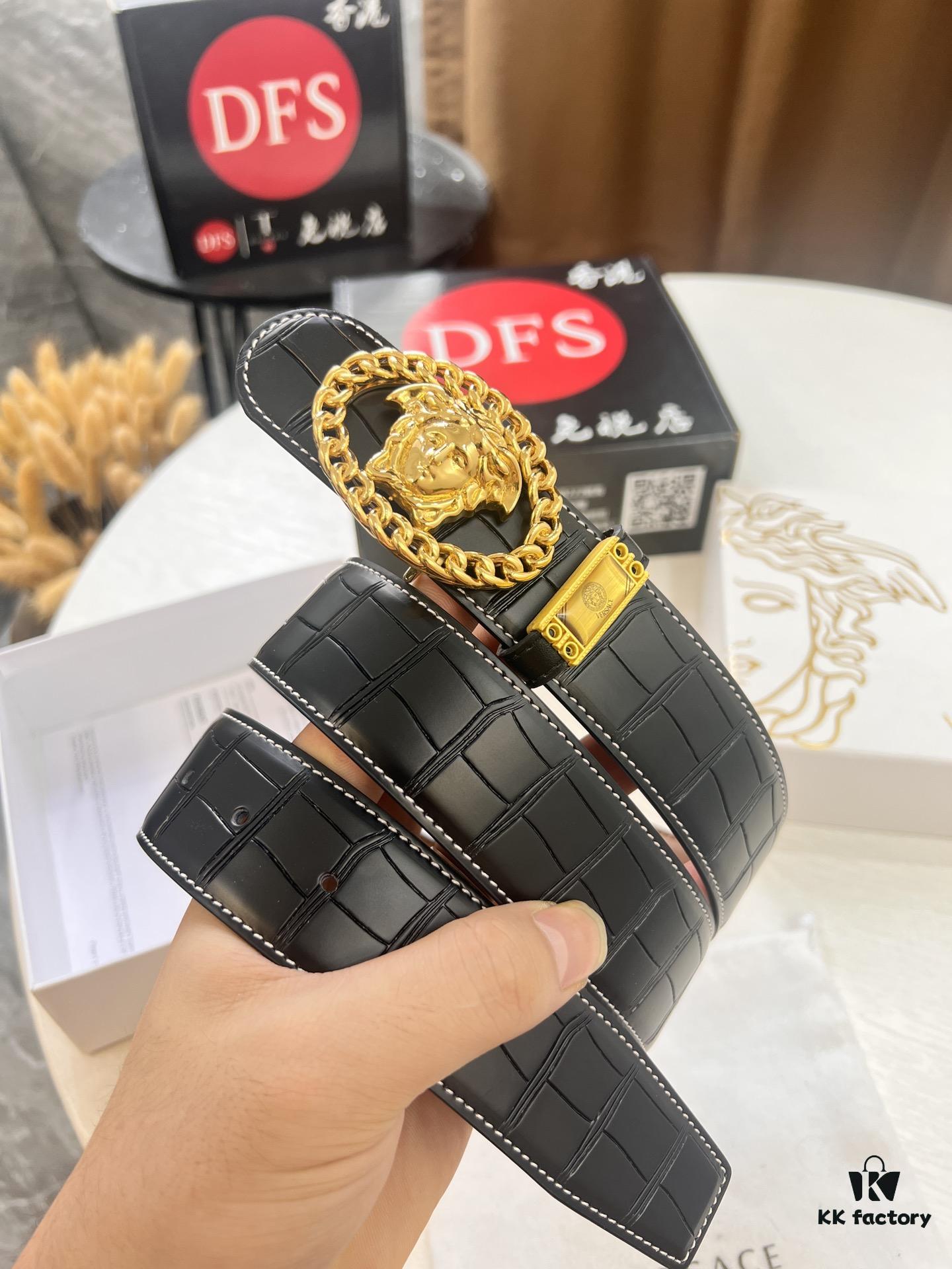 693201143a89a121ed5502ee Versace Belt, New Arrival, Top Quality Genuine Leather, Soft Touch, Reversible Design, 3.8cm Width, Stainless Steel Hardware