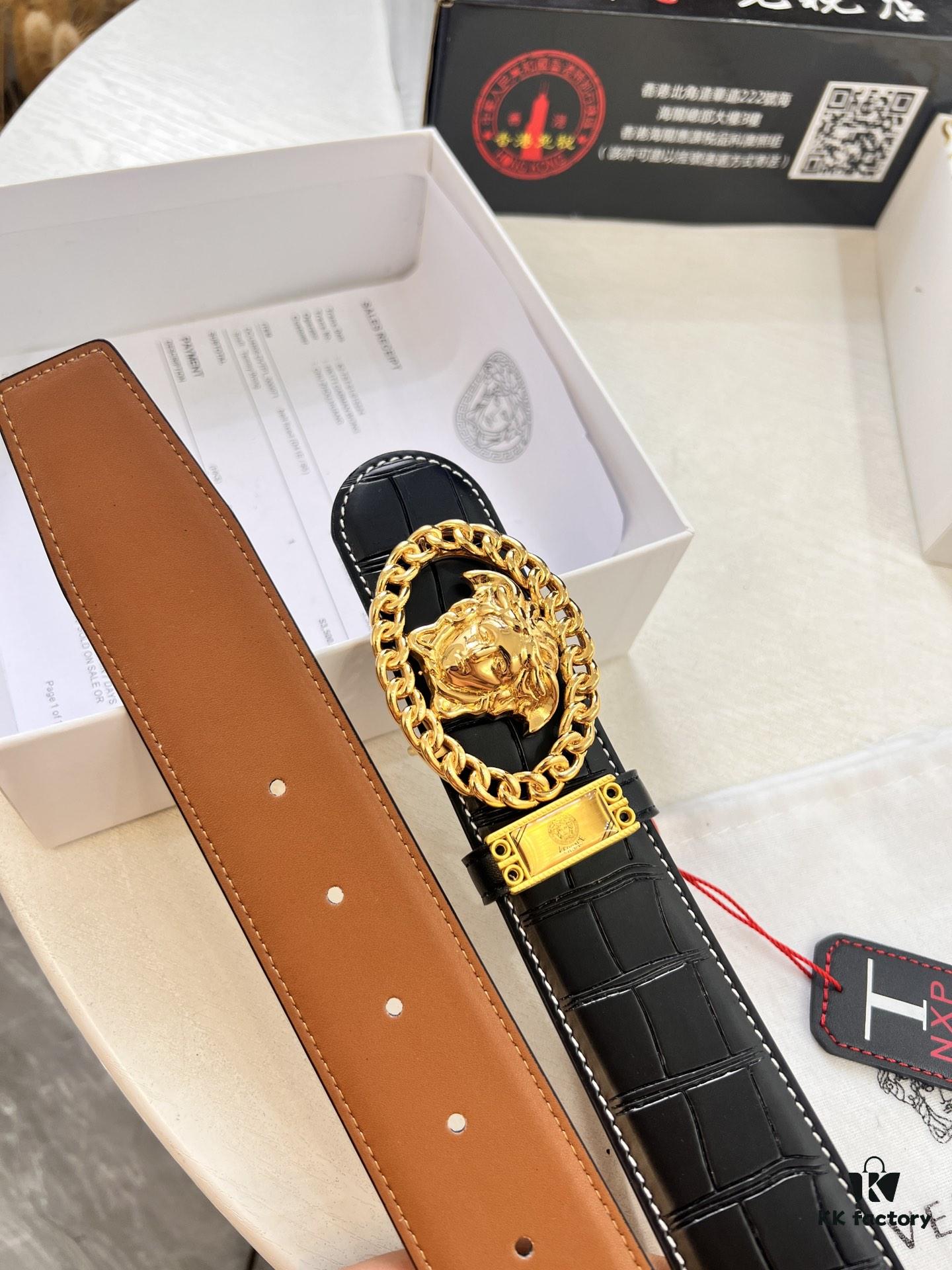 693201143a89a121ed5502ef Versace Belt, New Arrival, Top Quality Genuine Leather, Soft Touch, Reversible Design, 3.8cm Width, Stainless Steel Hardware