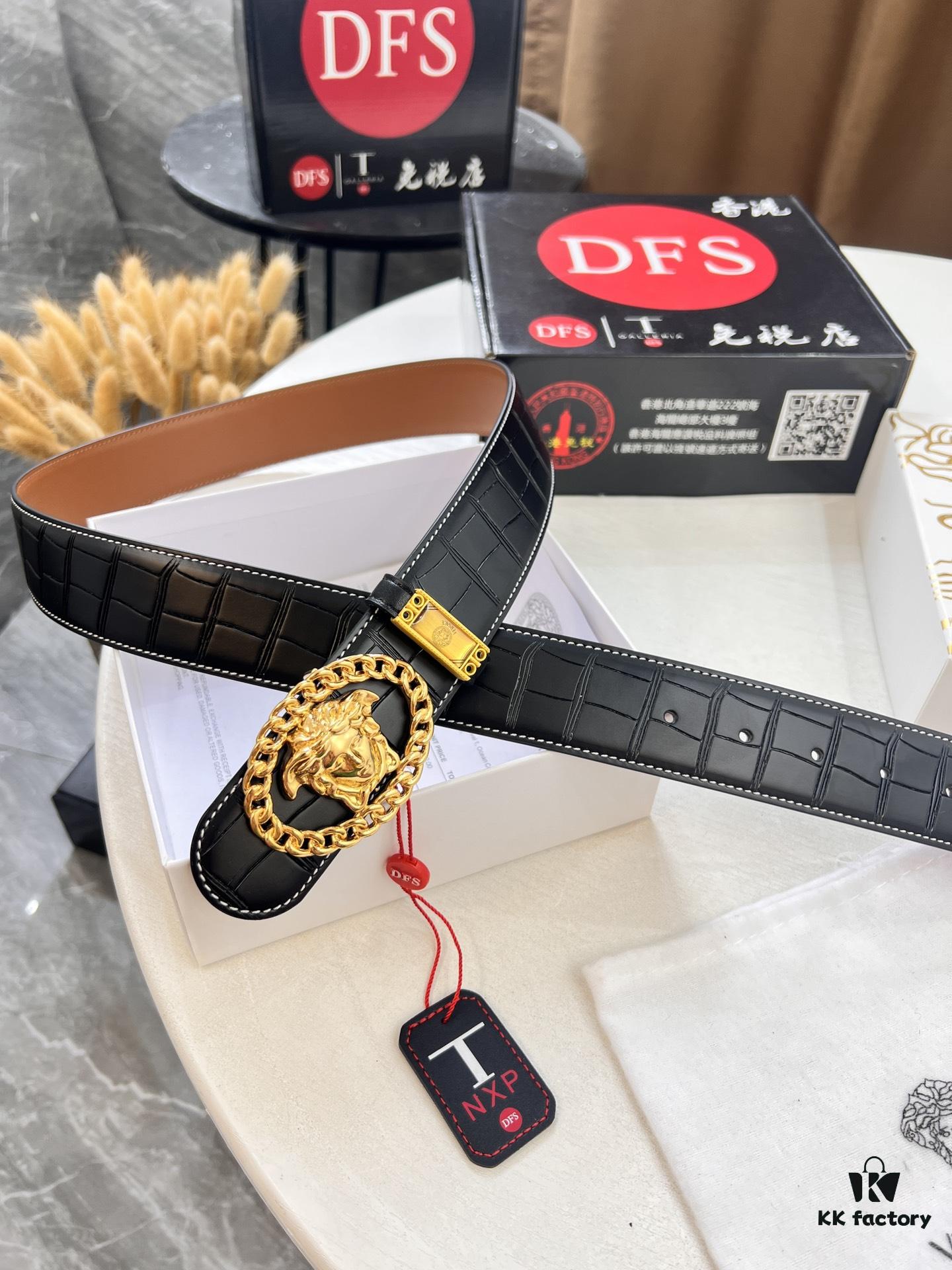693201143a89a121ed5502f1 Versace Belt, New Arrival, Top Quality Genuine Leather, Soft Touch, Reversible Design, 3.8cm Width, Stainless Steel Hardware