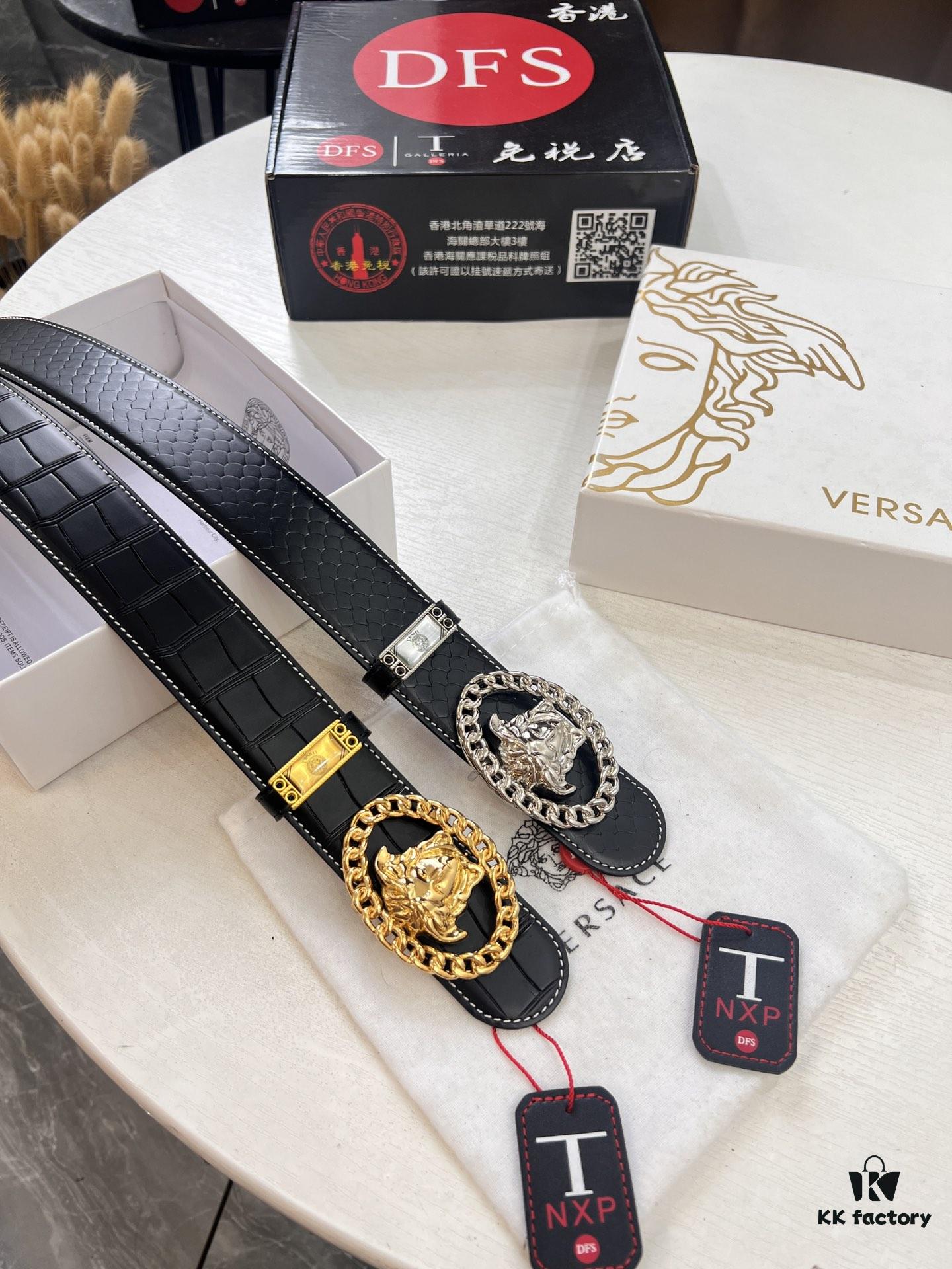 693201143a89a121ed5502f2 Versace Belt, New Arrival, Top Quality Genuine Leather, Soft Touch, Reversible Design, 3.8cm Width, Stainless Steel Hardware