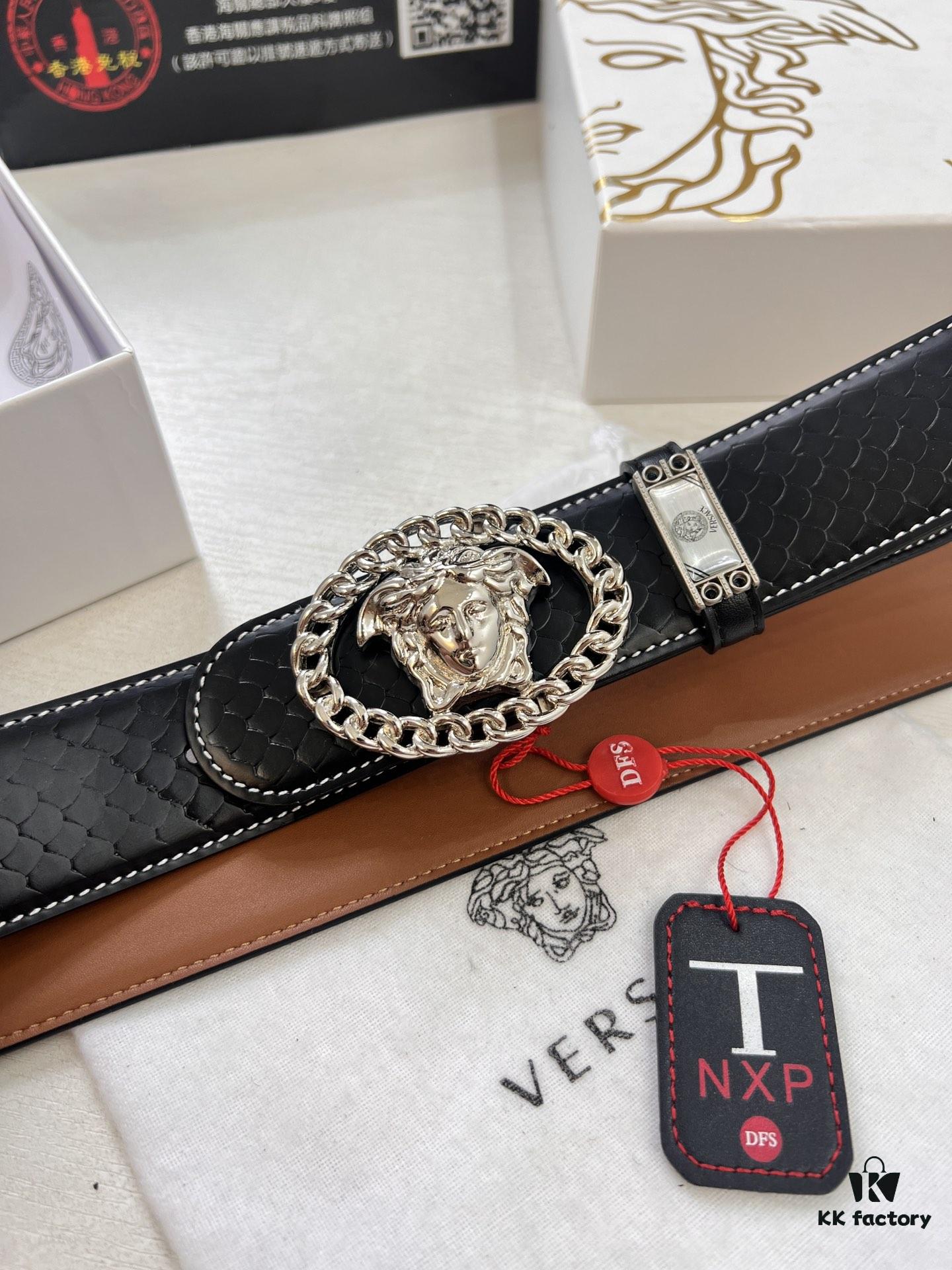 693201143a89a121ed5502f4 Versace New Arrival Belt, Top-Quality Genuine Leather with Medusa Head Embossing, Double-Sided Wear, Stainless Steel Hardware, 3.8cm Width