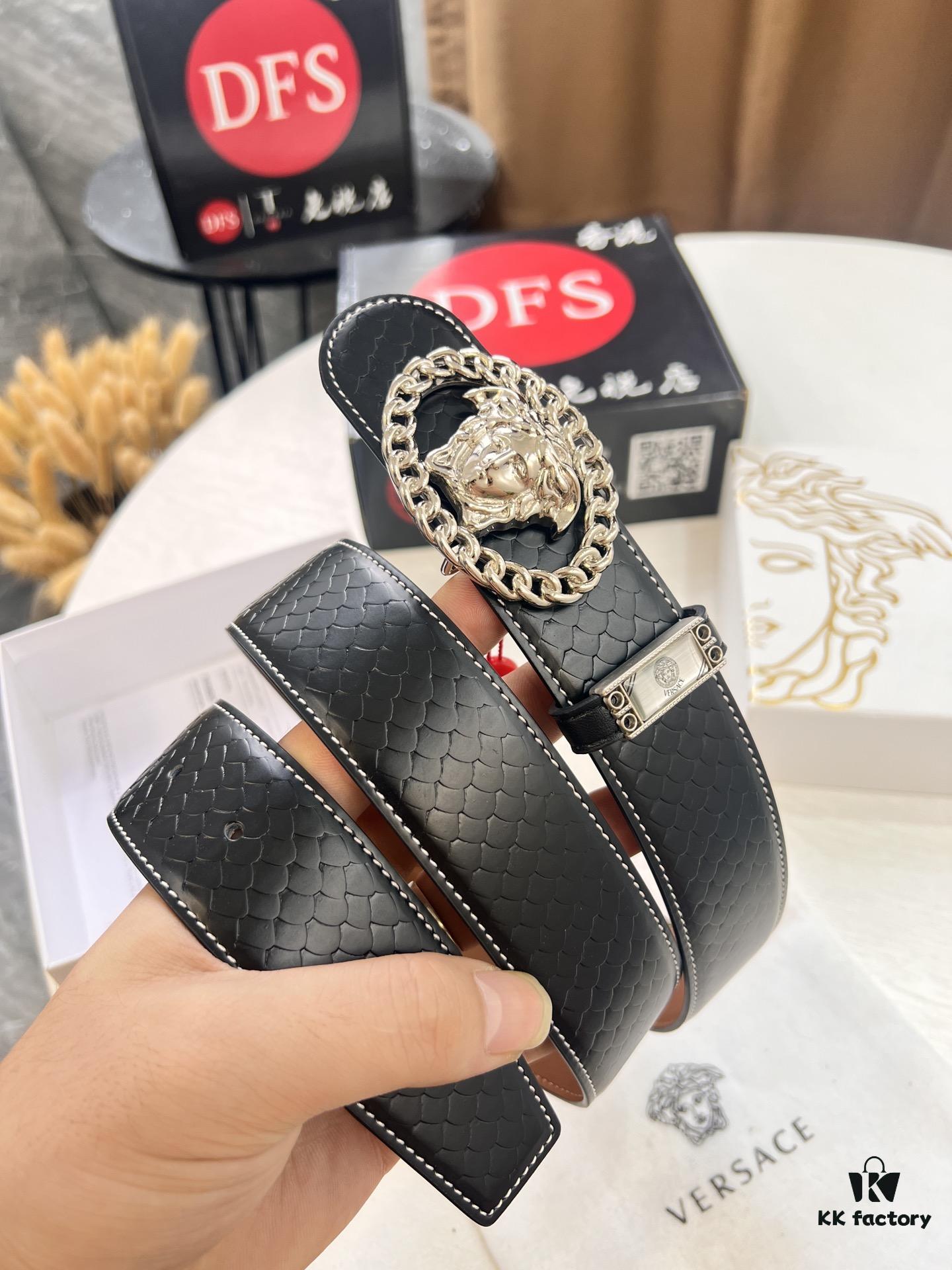 693201153a89a121ed5502f5 Versace New Arrival Belt, Top-Quality Genuine Leather with Medusa Head Embossing, Double-Sided Wear, Stainless Steel Hardware, 3.8cm Width