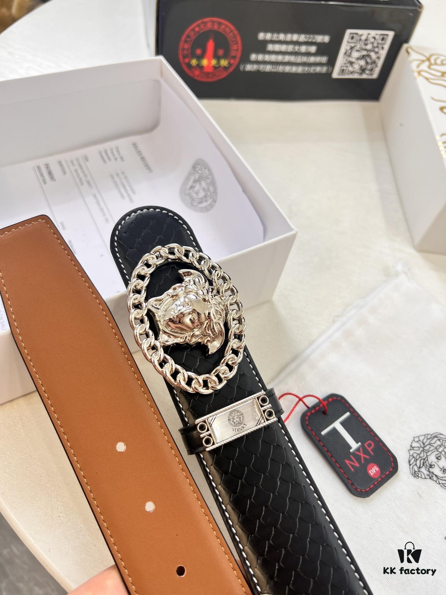 693201153a89a121ed5502f6 Versace New Arrival Belt, Top-Quality Genuine Leather with Medusa Head Embossing, Double-Sided Wear, Stainless Steel Hardware, 3.8cm Width