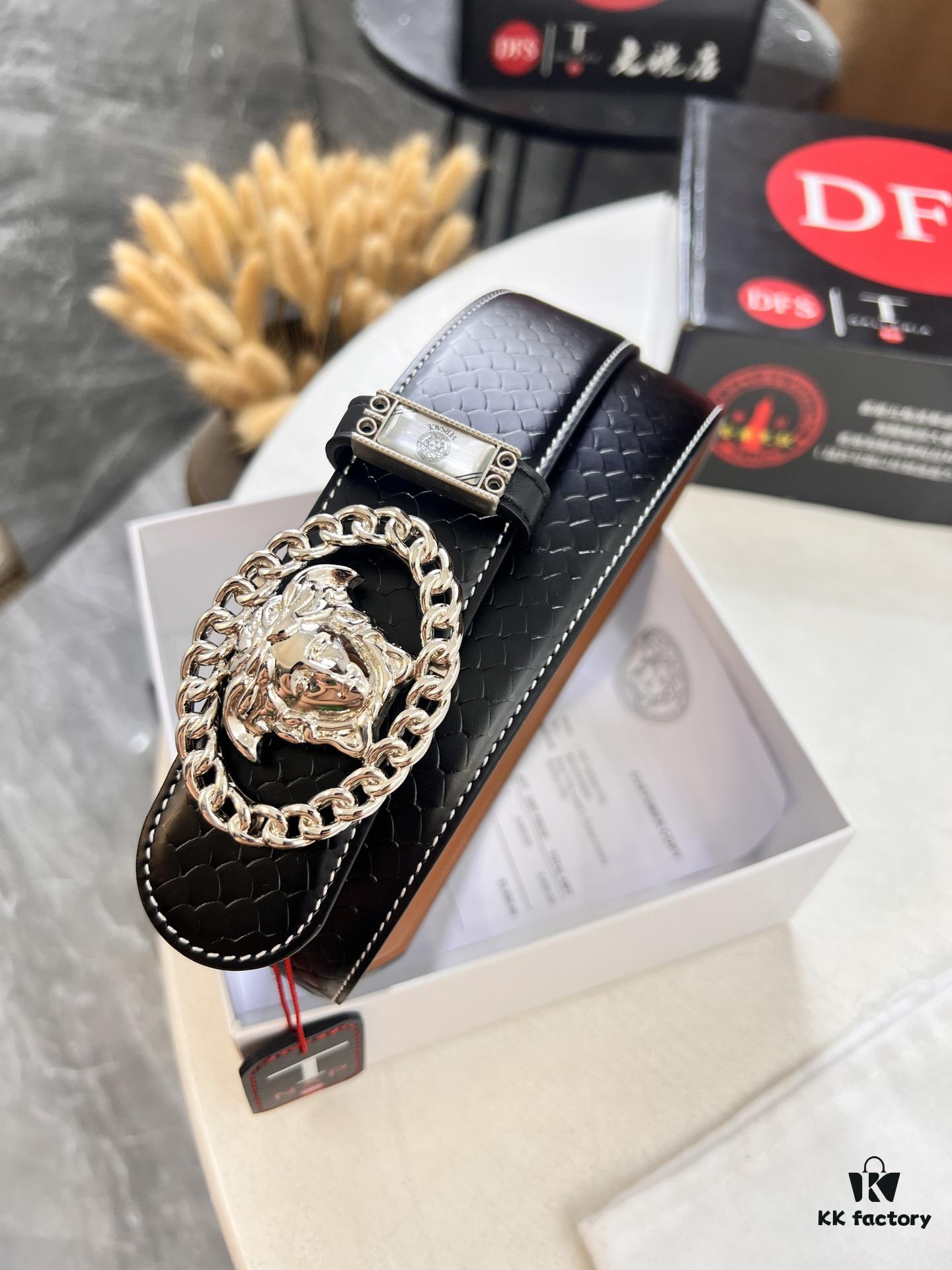 693201153a89a121ed5502f7 Versace New Arrival Belt, Top-Quality Genuine Leather with Medusa Head Embossing, Double-Sided Wear, Stainless Steel Hardware, 3.8cm Width