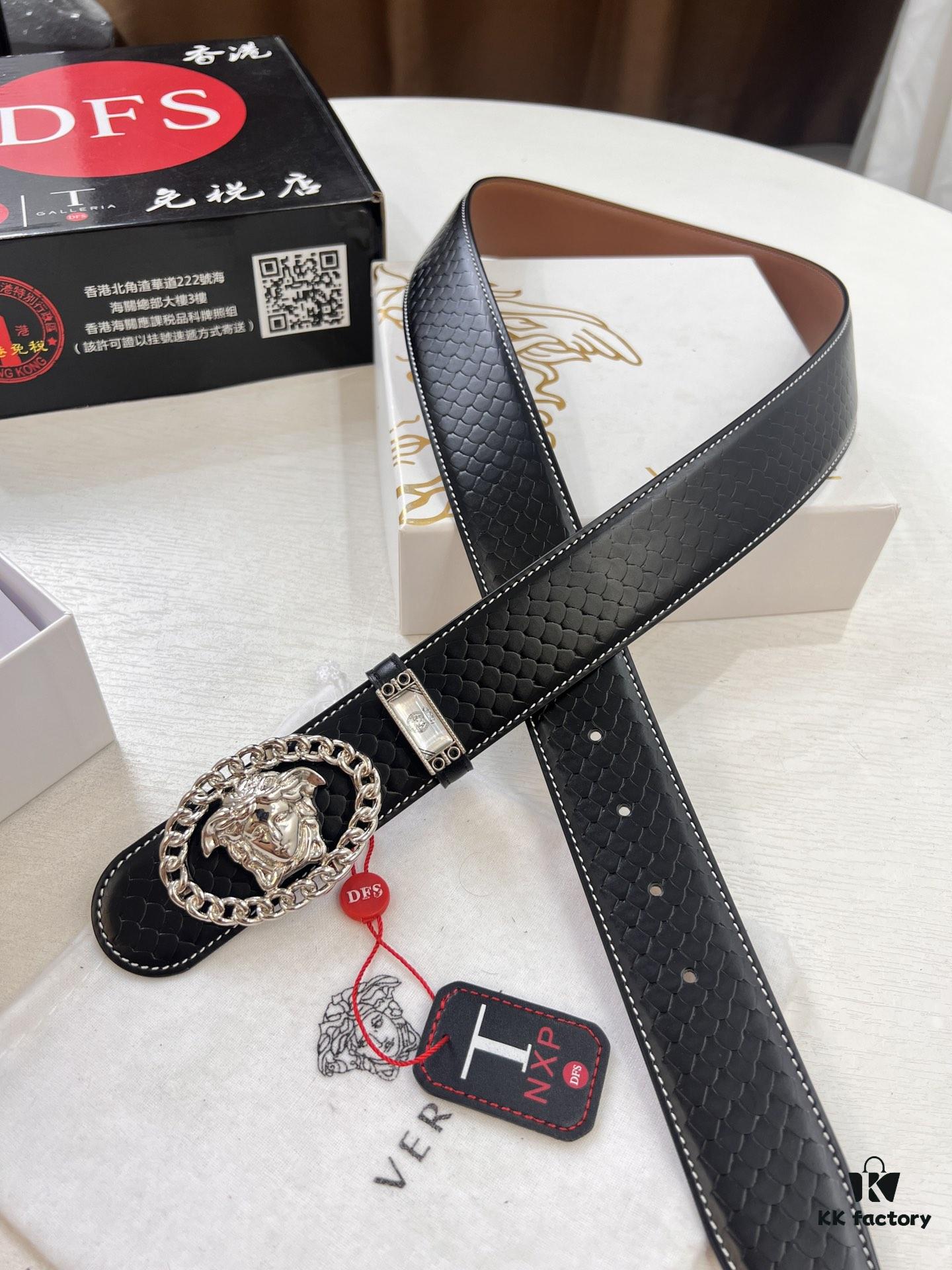 693201153a89a121ed5502f8 Versace New Arrival Belt, Top-Quality Genuine Leather with Medusa Head Embossing, Double-Sided Wear, Stainless Steel Hardware, 3.8cm Width