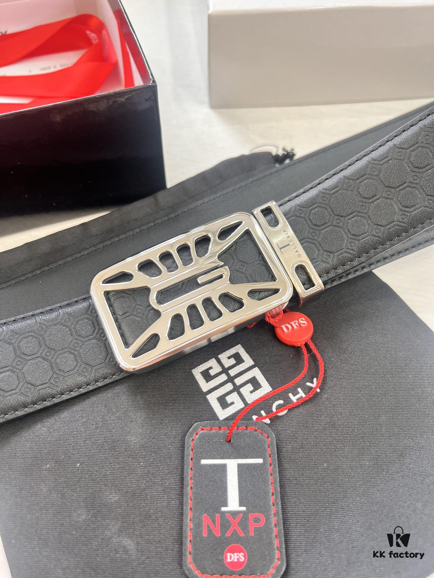 693201283a89a121ed55035c Givenchy Men's Belt, Hong Kong Duty-Free Gift Box, Genuine German Imported Calfskin, 3.8cm Width, Premium Steel Hardware, Fashionable Embossed Logo Design