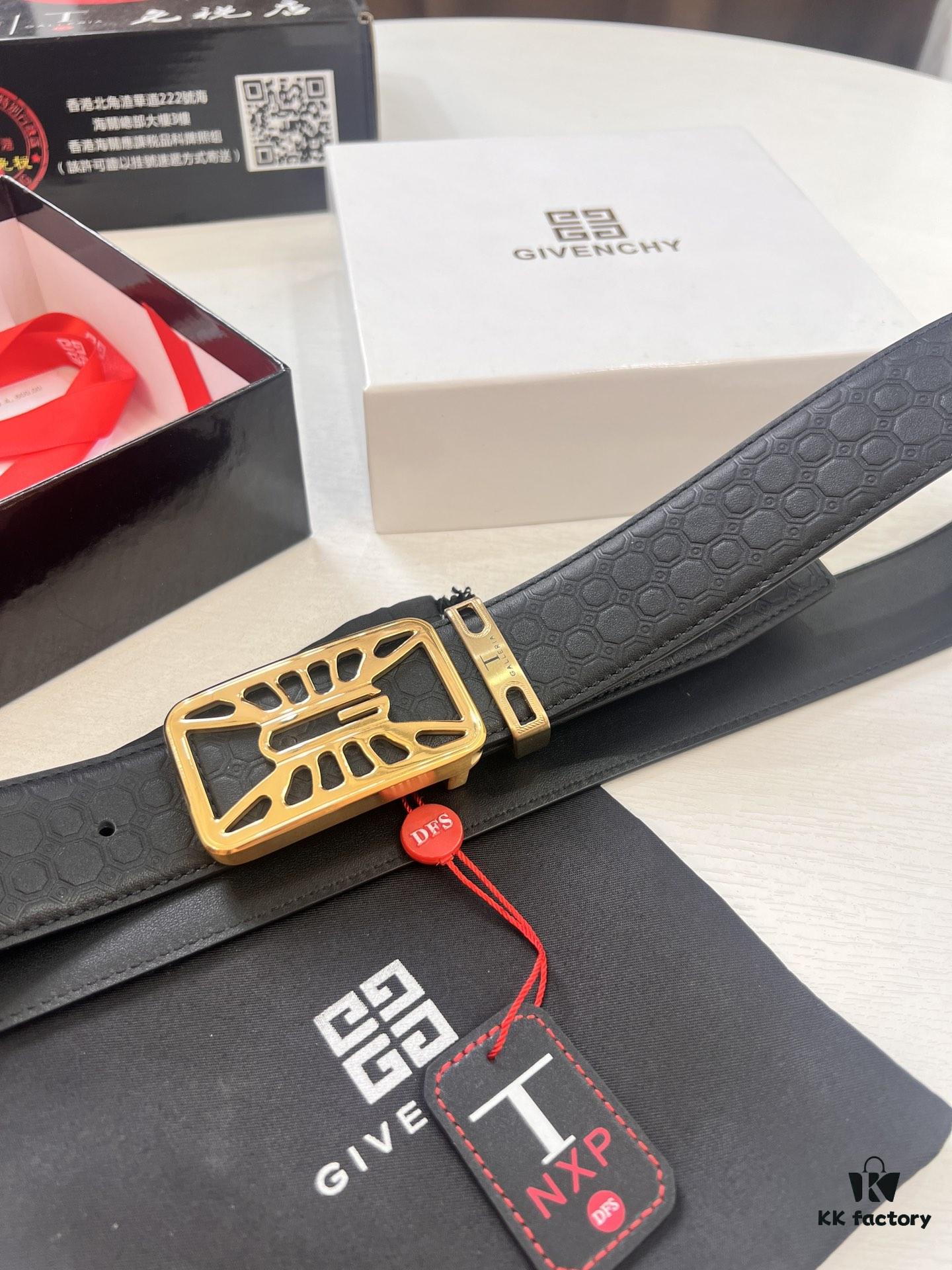 693201283a89a121ed550363 Givenchy Men's Belt, Hong Kong Duty-Free Gift Box, Genuine German Imported Calfskin, 3.8cm Width, Premium Steel Hardware, Fashionable Embossed Logo Design
