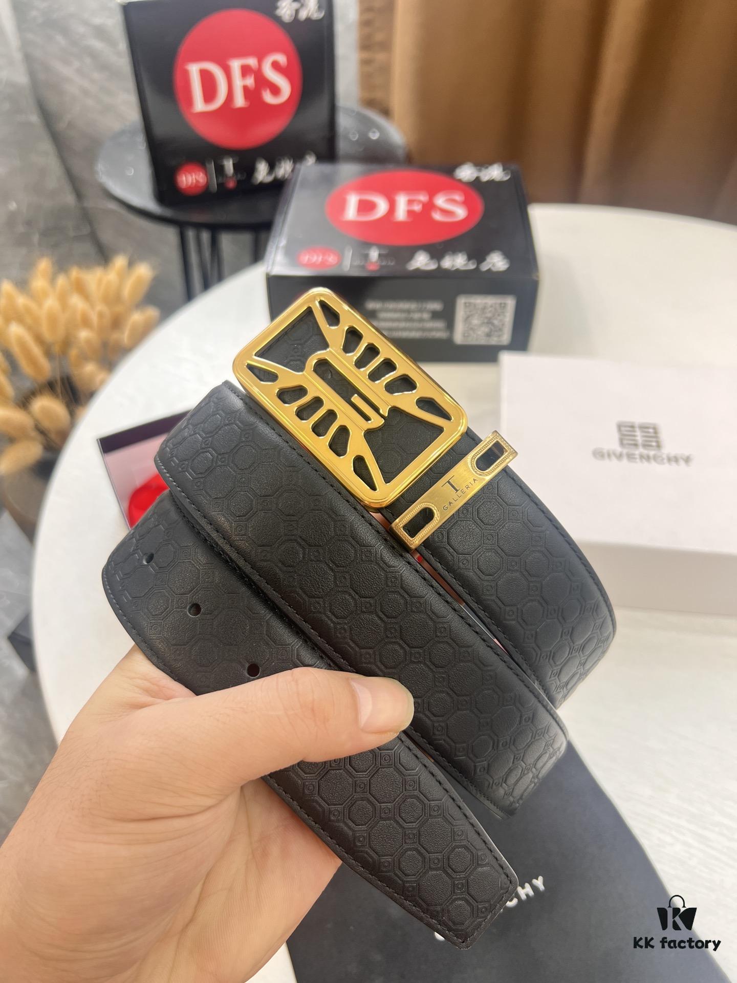 693201283a89a121ed550364 Givenchy Men's Belt, Hong Kong Duty-Free Gift Box, Genuine German Imported Calfskin, 3.8cm Width, Premium Steel Hardware, Fashionable Embossed Logo Design