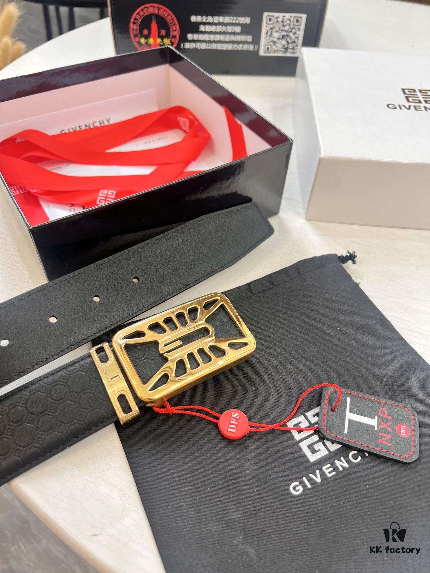 693201283a89a121ed550365 Givenchy Men's Belt, Hong Kong Duty-Free Gift Box, Genuine German Imported Calfskin, 3.8cm Width, Premium Steel Hardware, Fashionable Embossed Logo Design