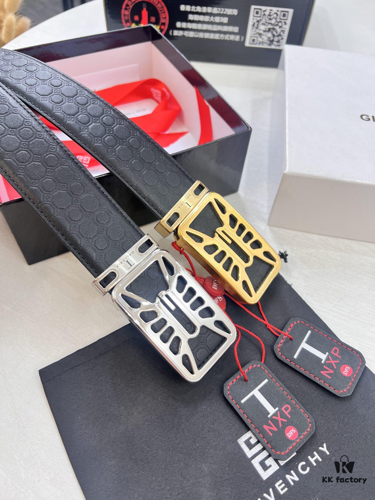693201293a89a121ed550368 Givenchy Men's Belt, Hong Kong Duty-Free Gift Box, Genuine German Imported Calfskin, 3.8cm Width, Premium Steel Hardware, Fashionable Embossed Logo Design