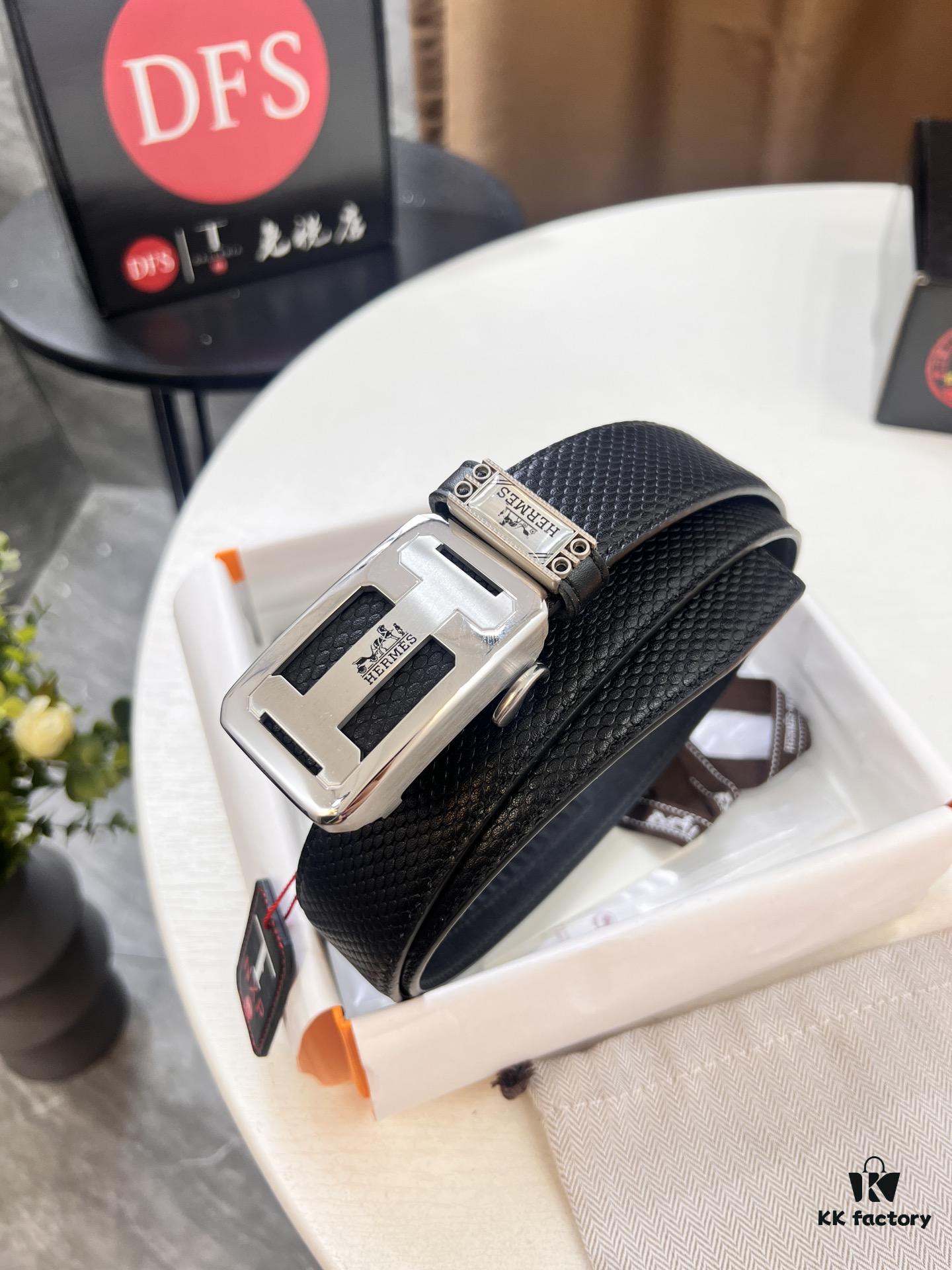 Hermes HH Original Factory Direct Order Belt - Italian Imported Top-Grain Calfskin, Automatic Buckle, 3.5cm Width