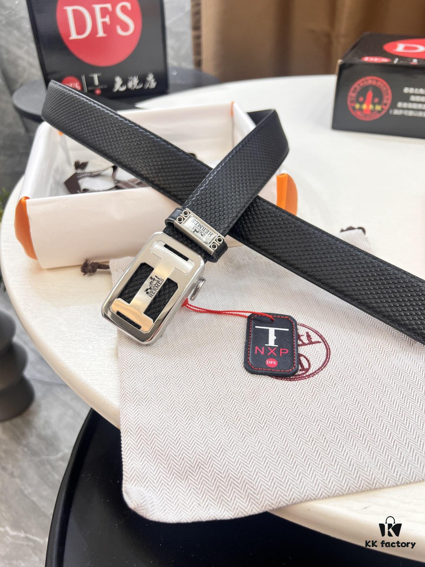 Hermes HH Original Factory Direct Order Belt - Italian Imported Top-Grain Calfskin, Automatic Buckle, 3.5cm Width